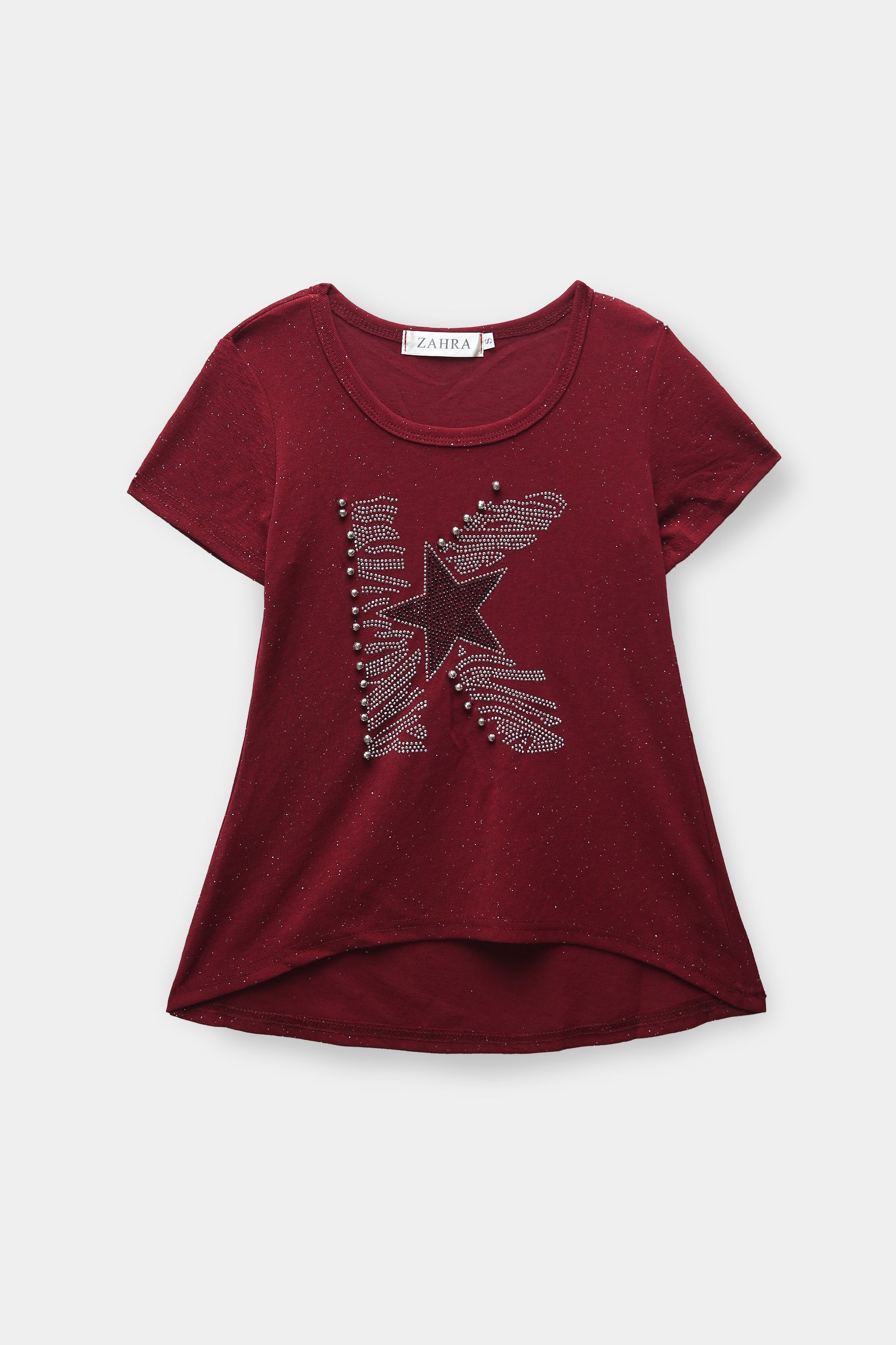 Girls Imported Cotton Graphics Printed Burgundy Top