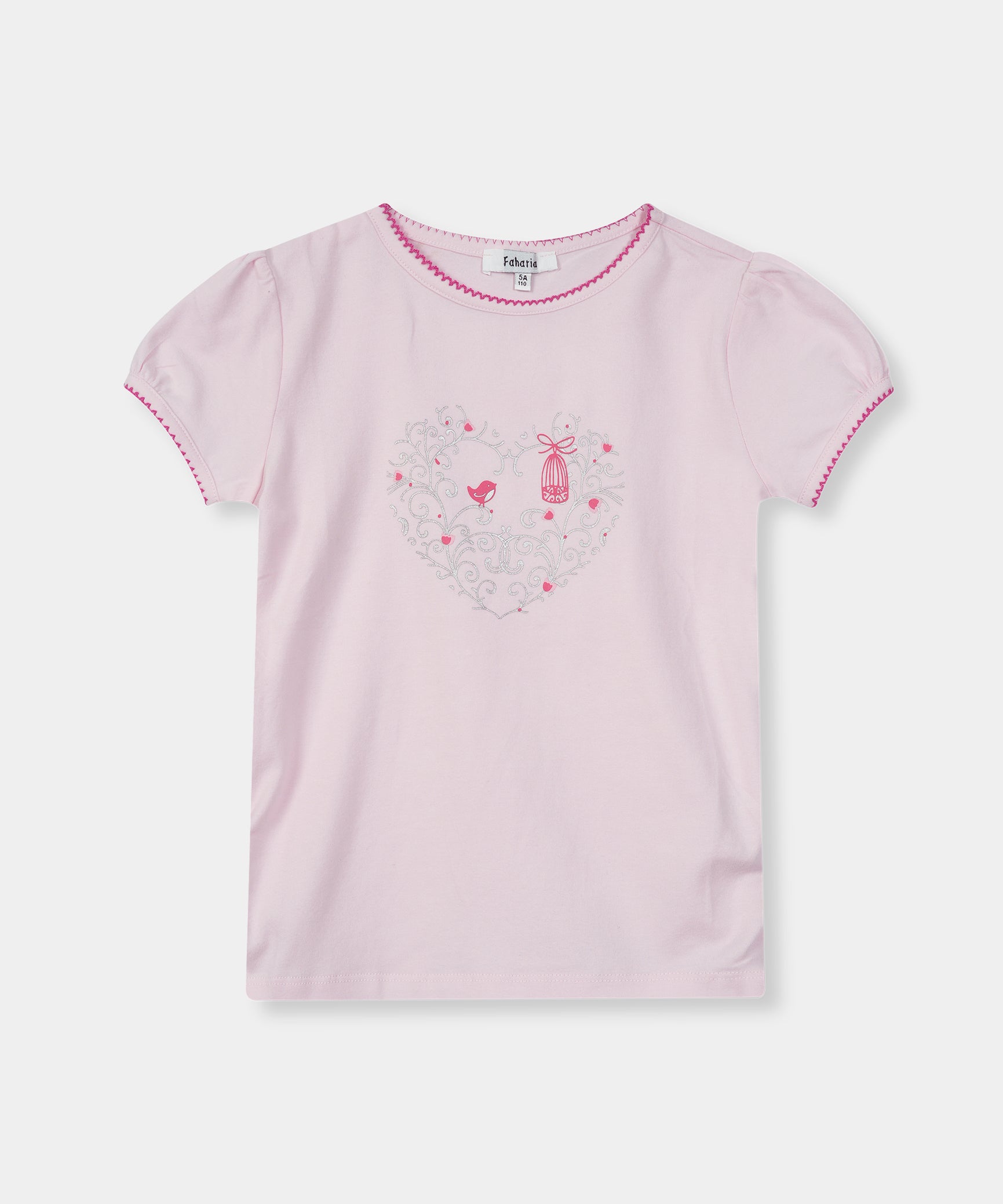 Girls 100% Imported Soft Cotton Pink Embroidered  T-Shirt