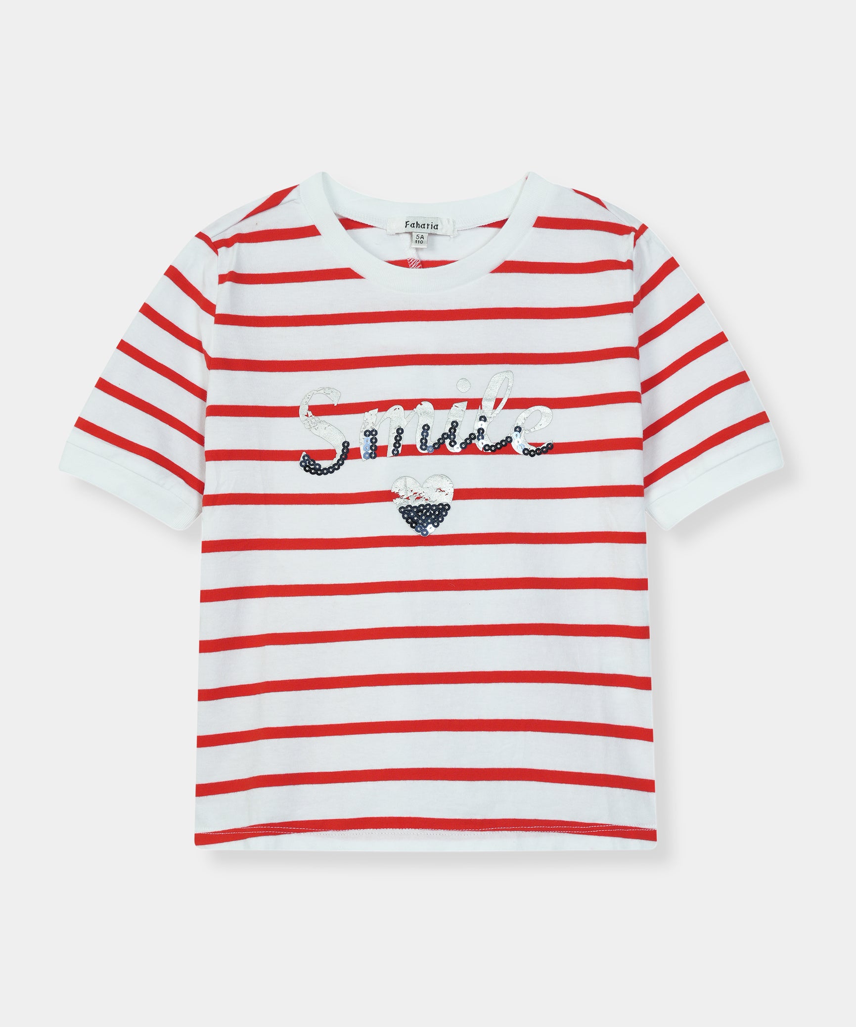 Girls 100% Imported Soft Cotton Red And White Stripe T-Shirt