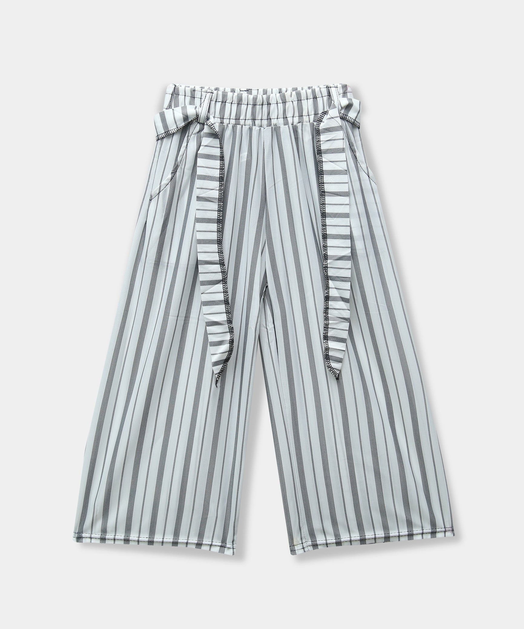Girls Imported Linen Cotton Bell Bottom White And Black Plazo Trouser