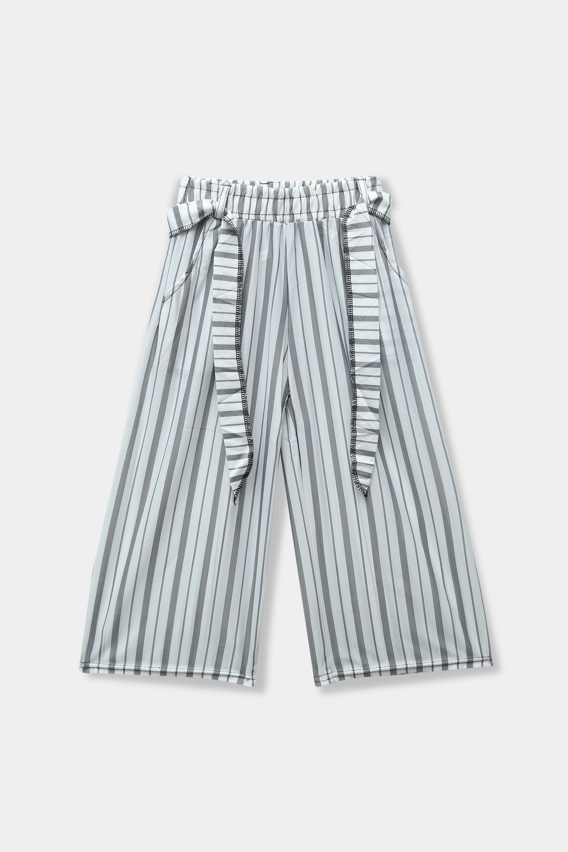 Girls Imported Linen Cotton Bell Bottom White And Black Plazo Trouser