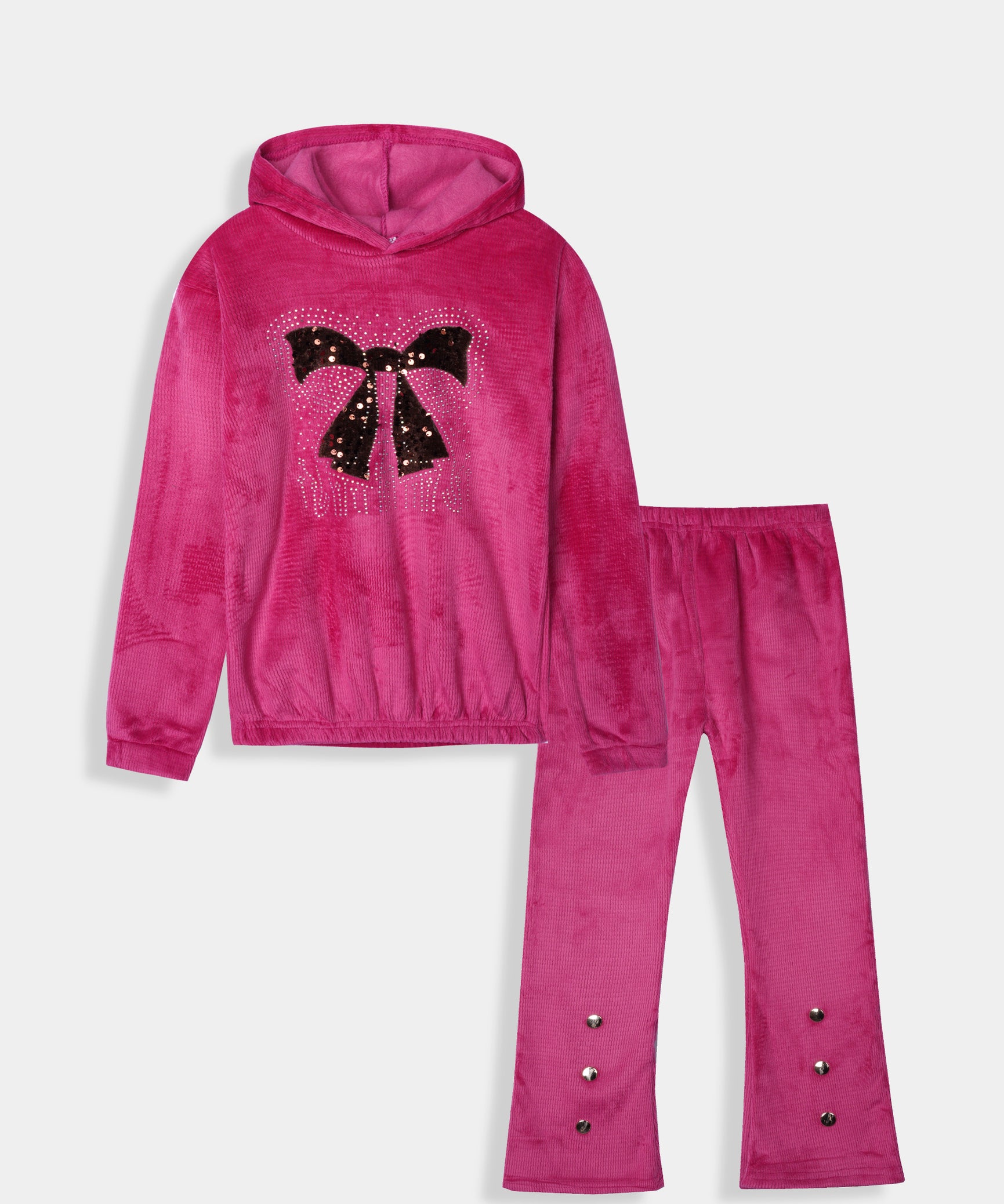 Imported Girls Pull Over Kotrai Velvet Printed Hoodie Suit