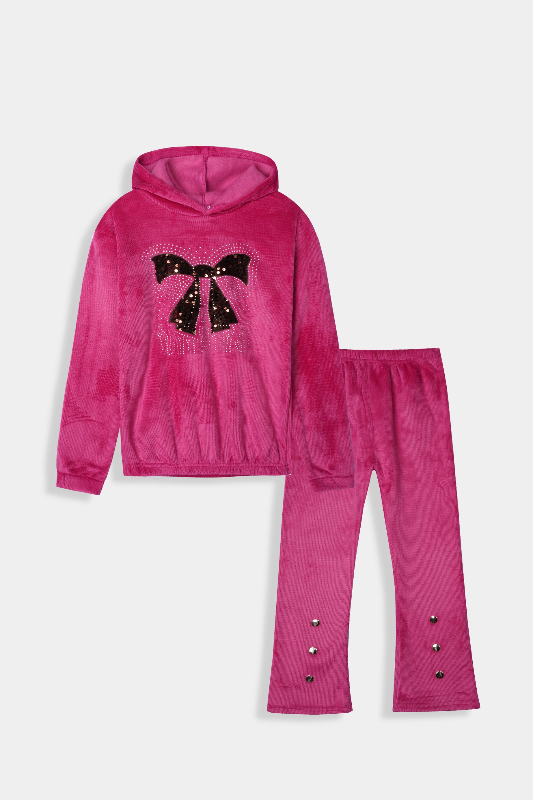 Imported Girls Pull Over Kotrai Velvet Printed Hoodie Suit