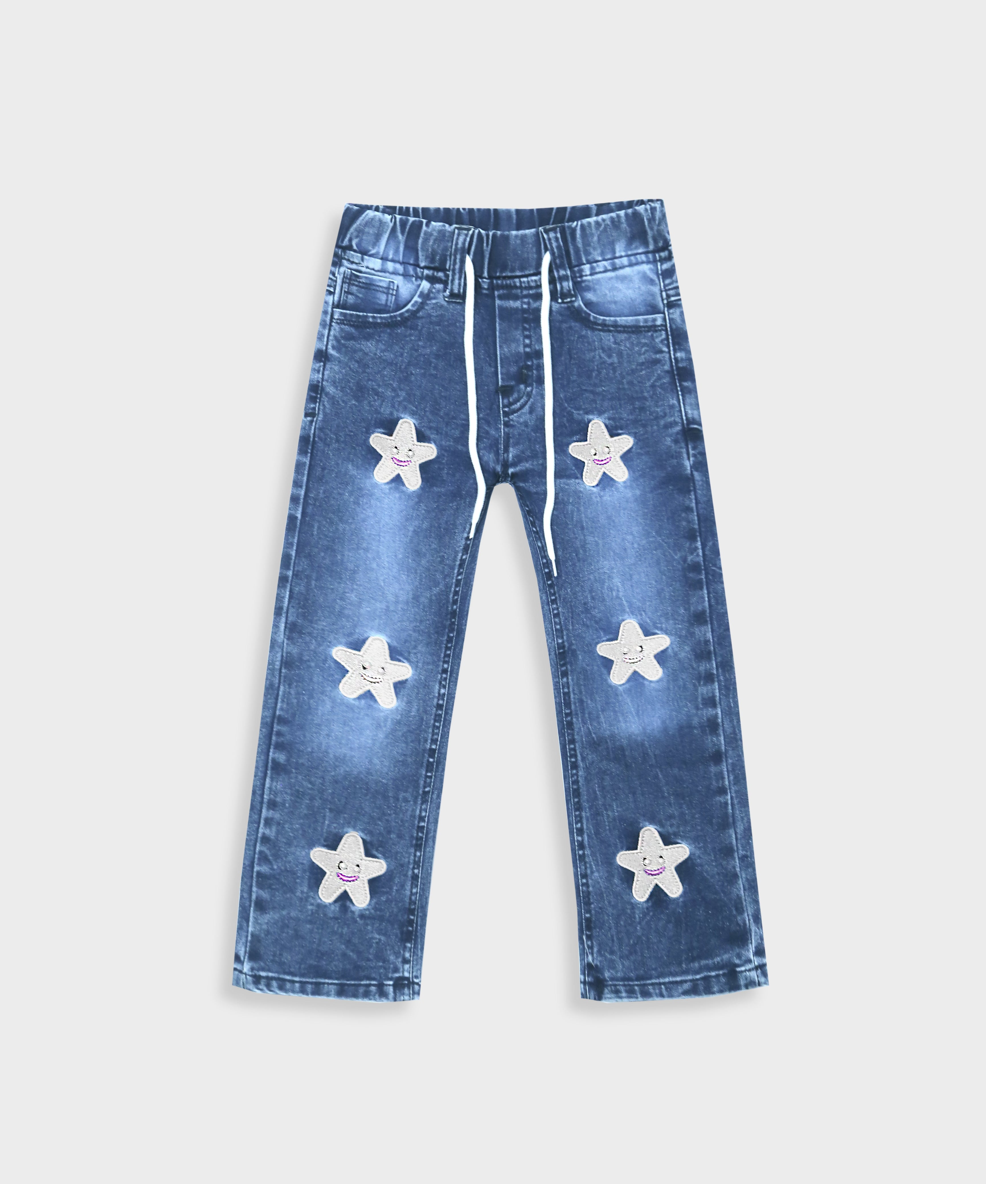 Imported Girls Embroidered Stretch Flared Wash Jeans