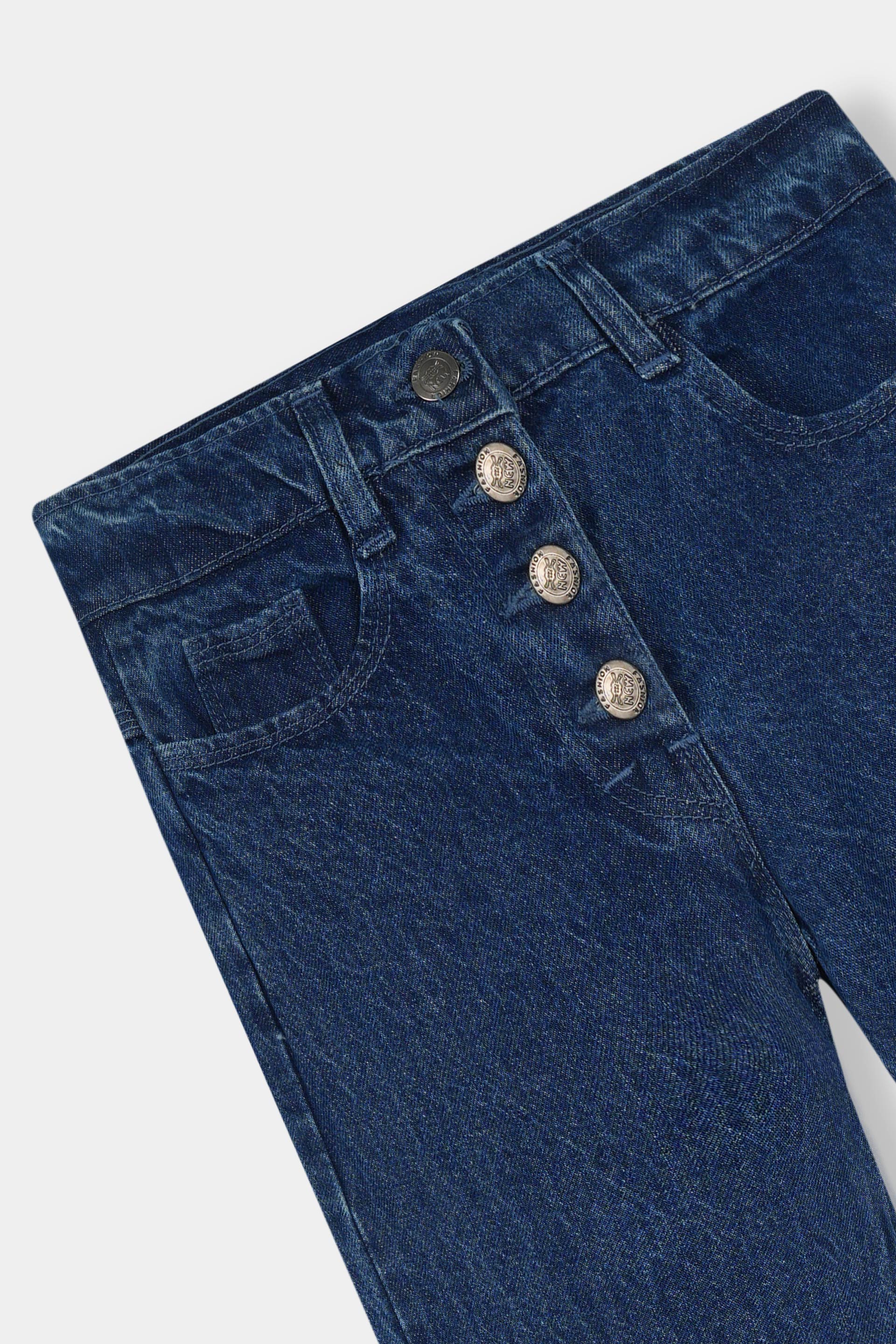 Girls Imported Denim Navy Blue Stretch Flared Jeans