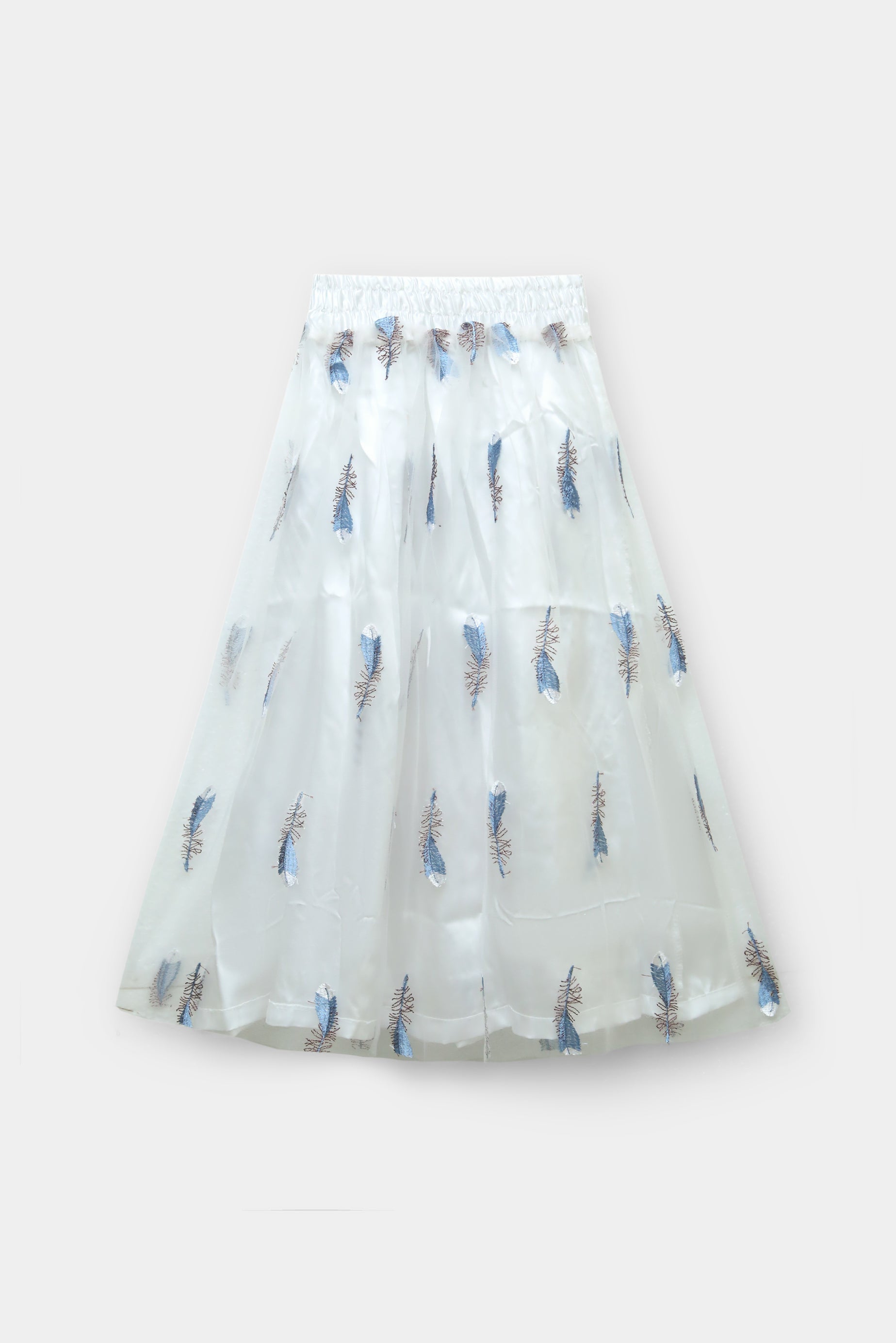 Girls Imported Bell Bottom Net White Embroidered Skirt