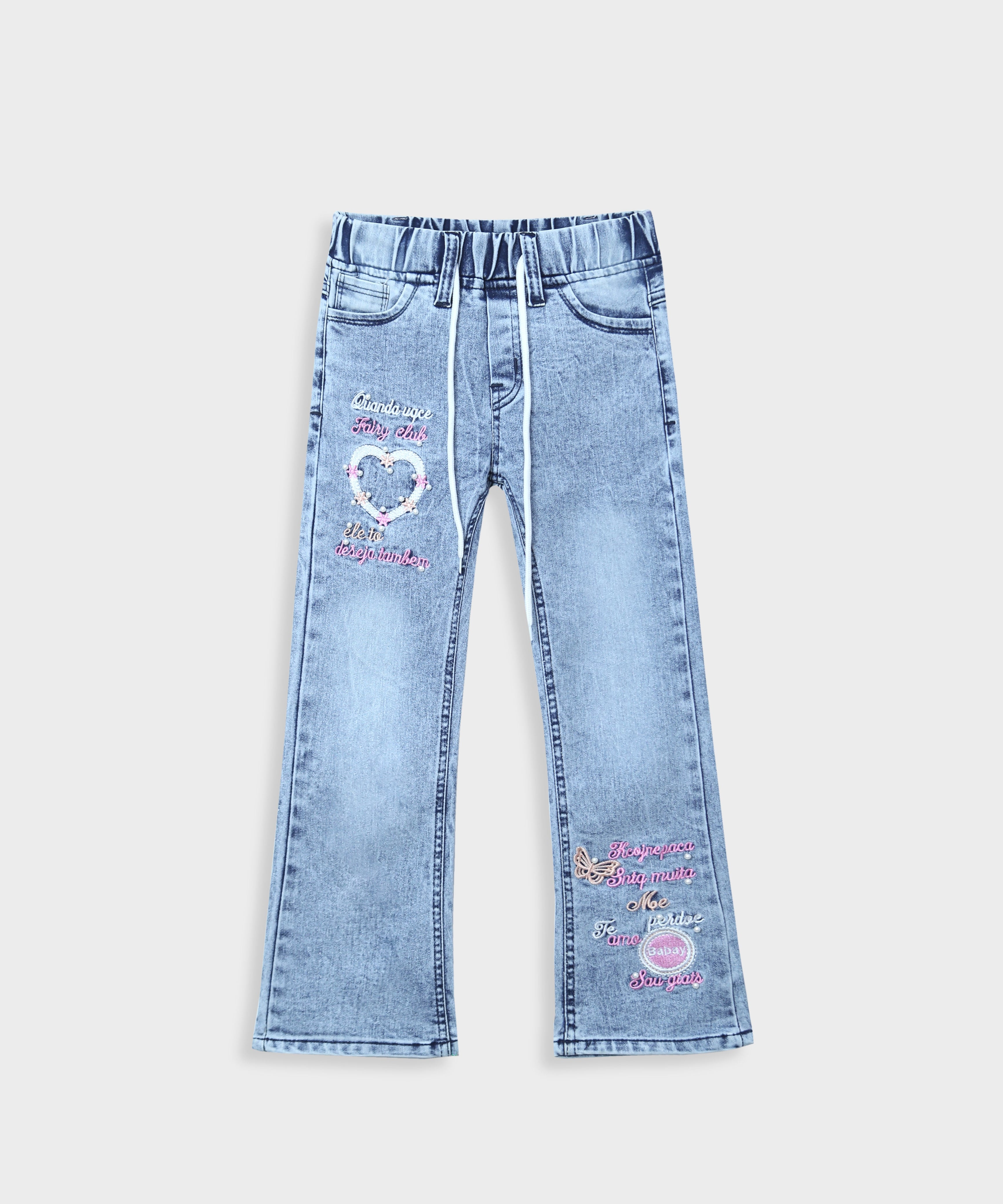 Premium Girls Embroidered Stretch Flared Jeans