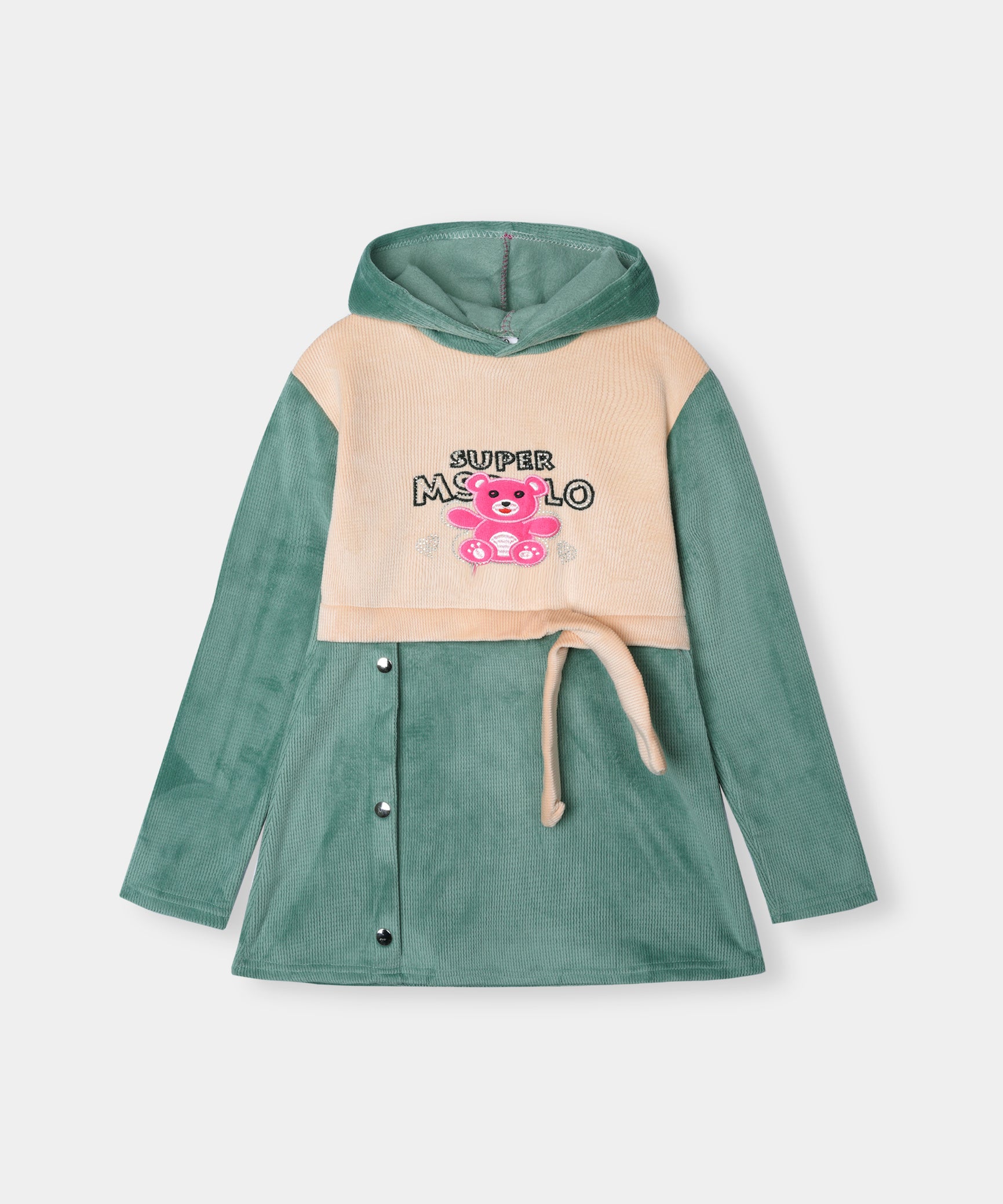 Imported Girls Pull Over Kotrai Velvet Hoodie Printed With Long Flare