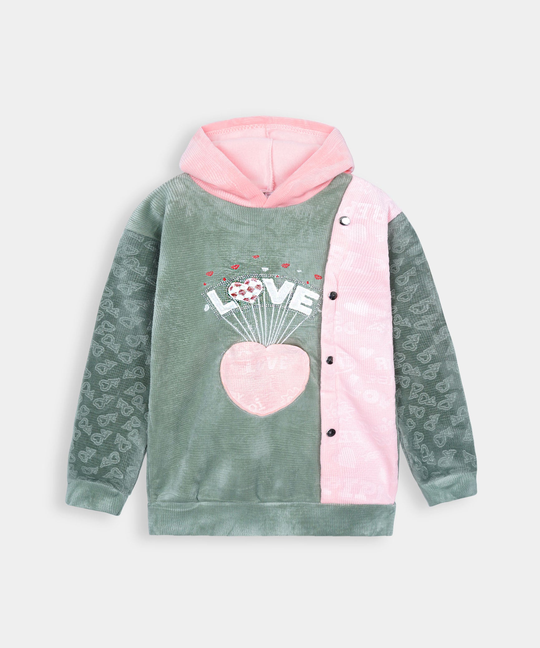 Imported Girls Pull Over Kotrai Velvet Printed Hoodie