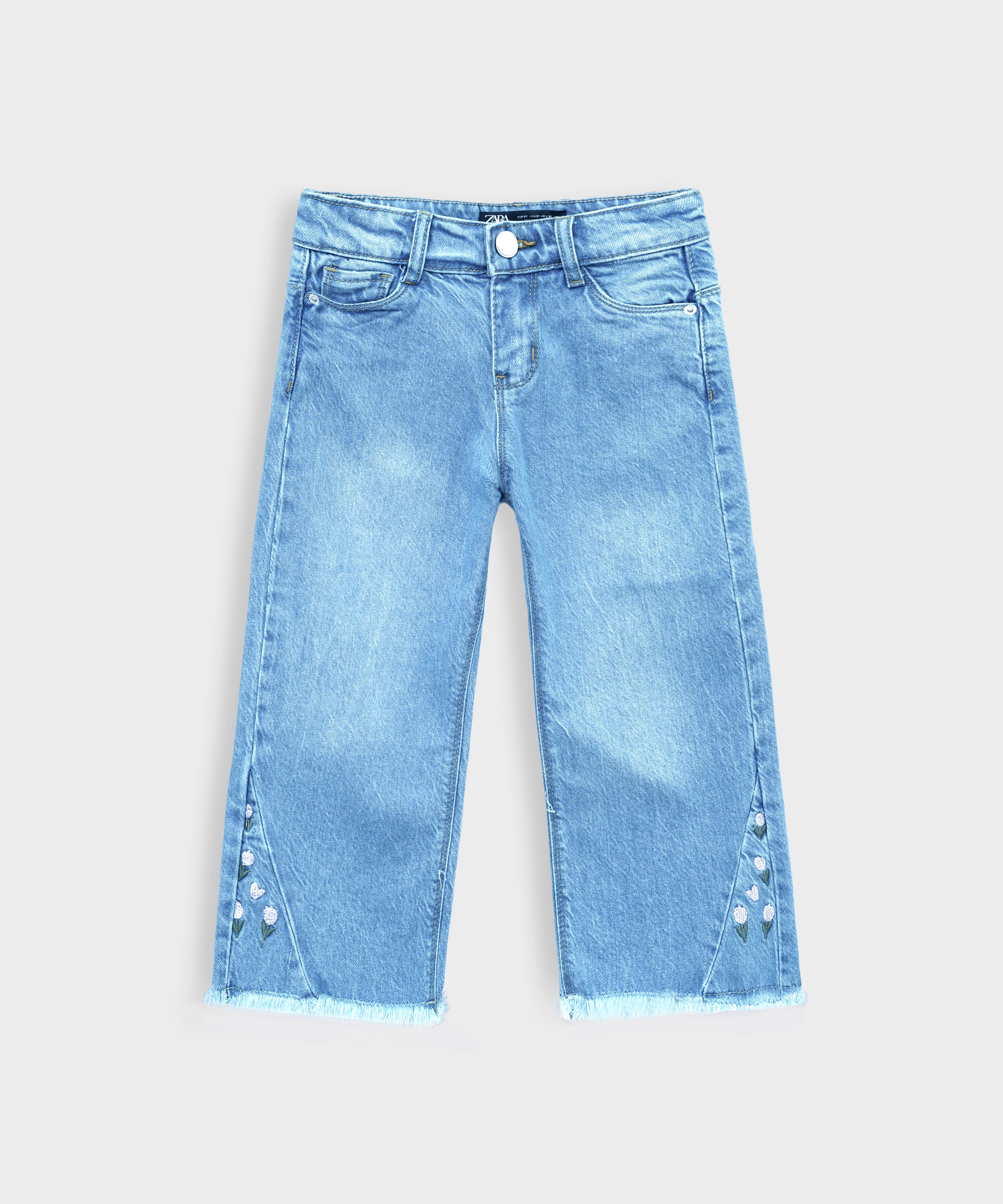 Imported Girls Embroidered Stretch Flared Jeans