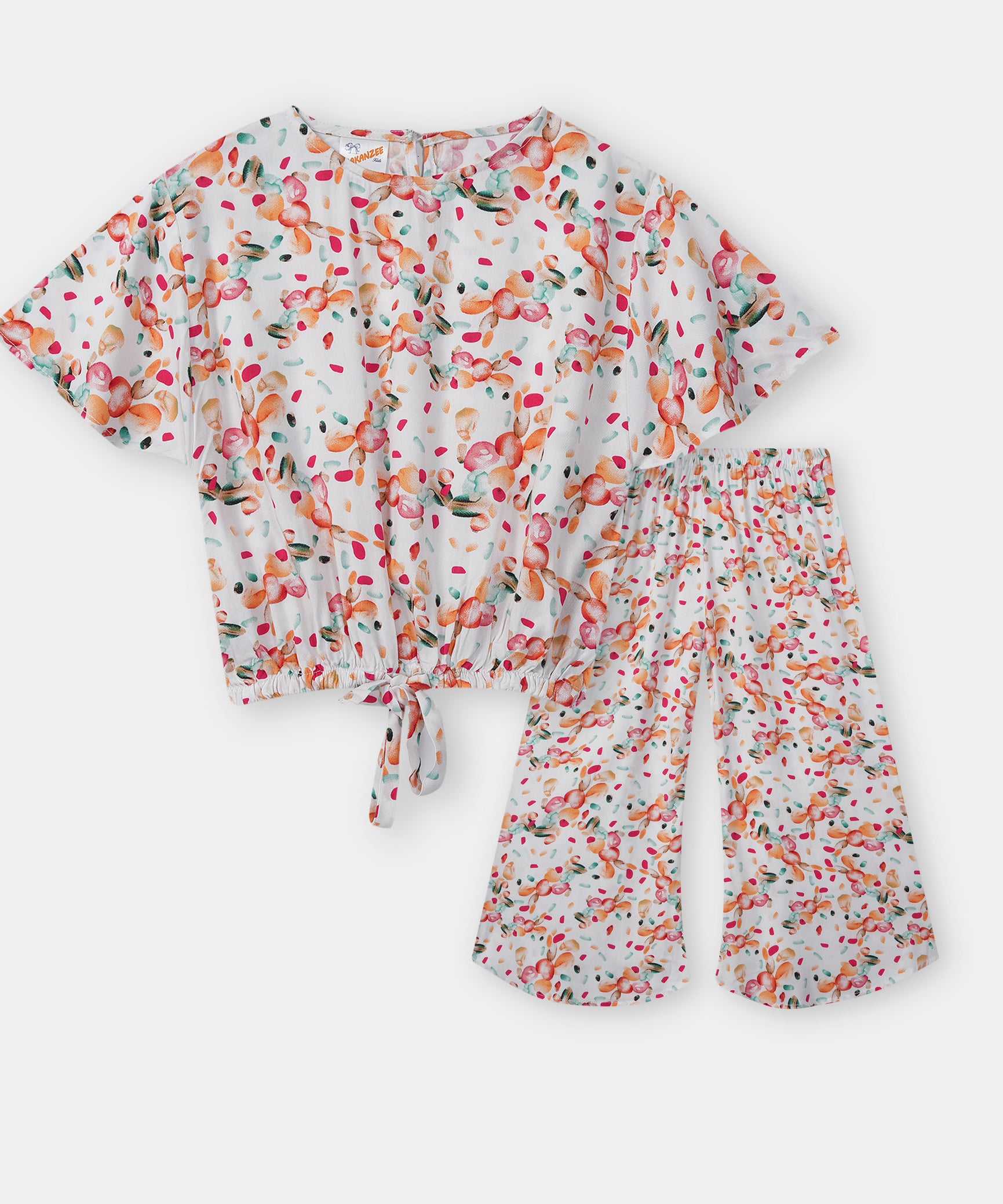 Girls Scat Fish Style All Over Printed Linen Cotton Suit