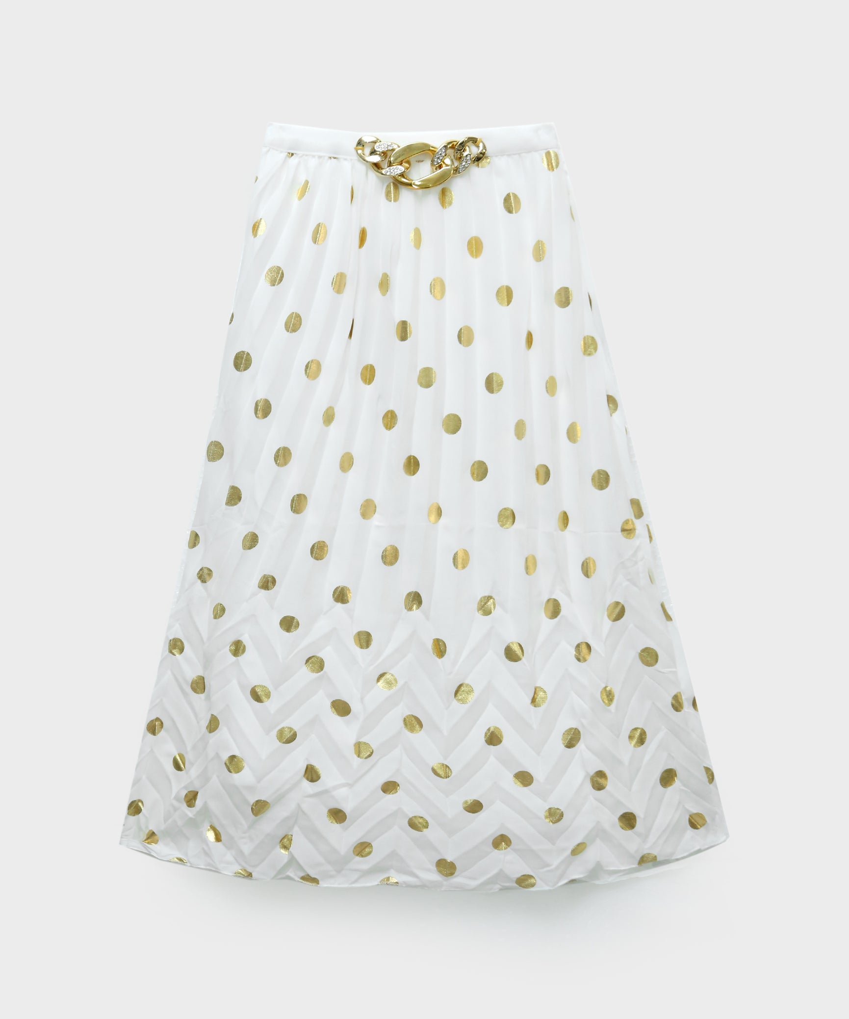 Girls Imported Bell Bottom White Skirt with Gold Hock - t