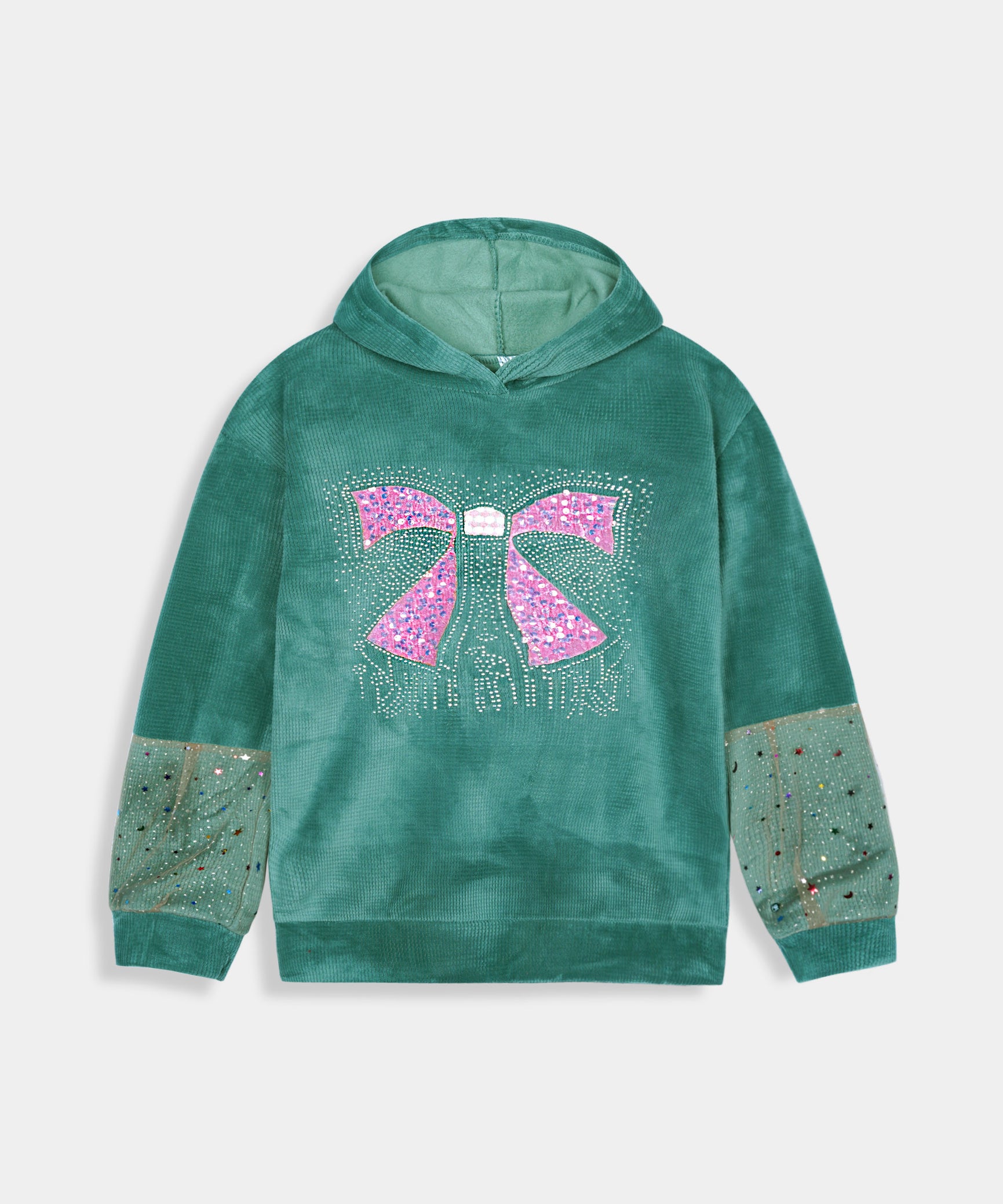 Imported Girls Pull Over Kotrai Velvet Hoodie With Sequin
