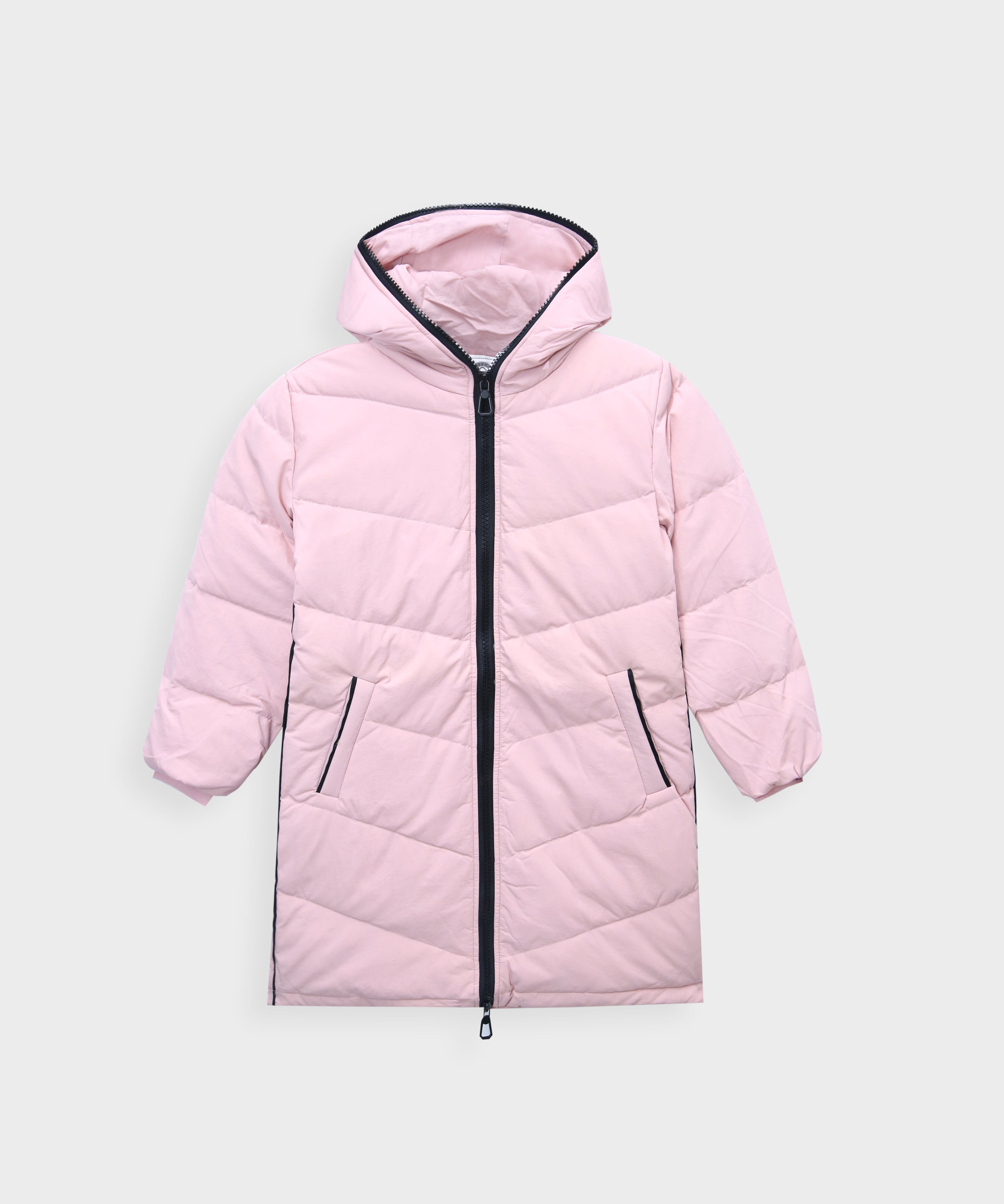 Imported Long Quilted Zipper Hoodie Jacket For Girls