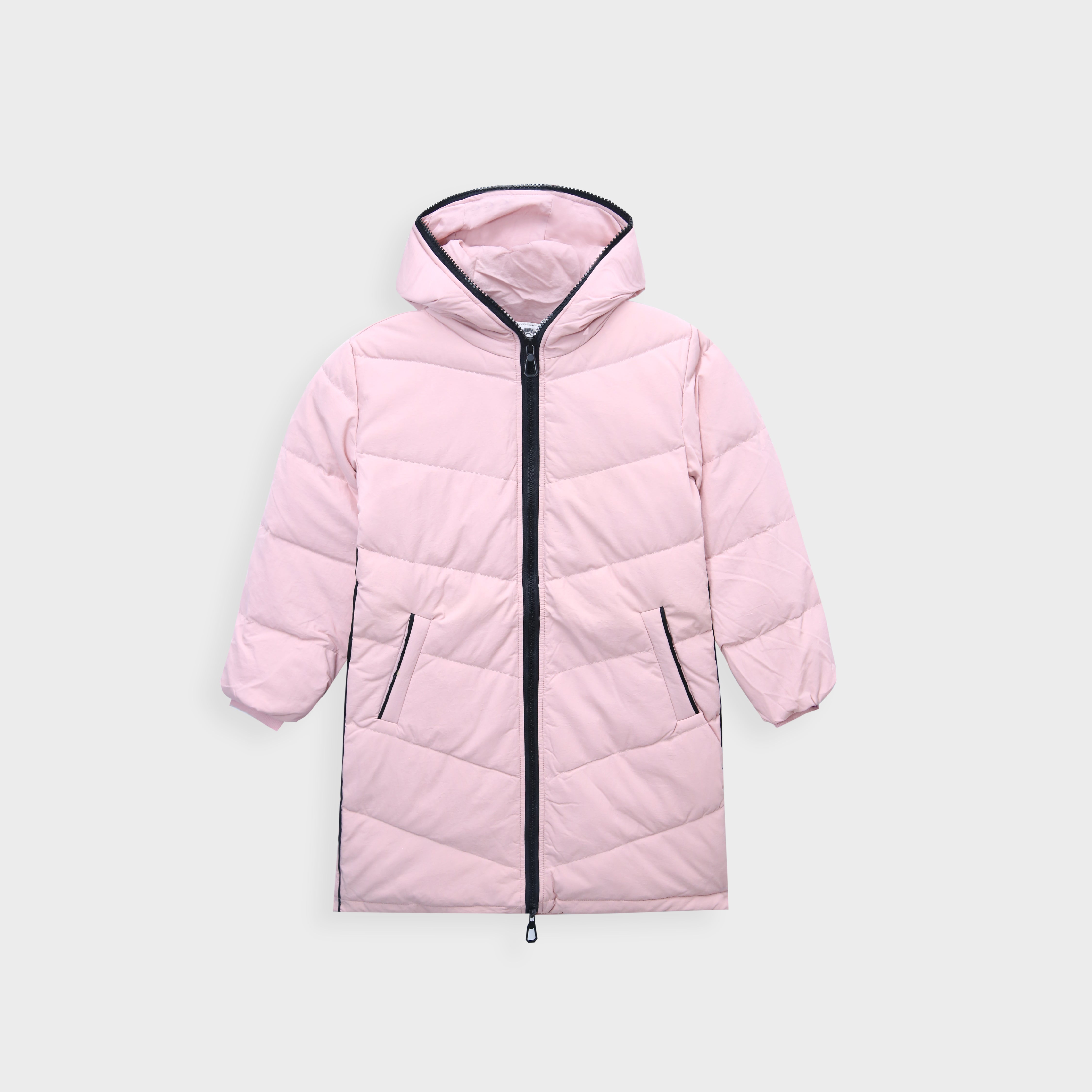 Imported Long Quilted Zipper Hoodie Jacket For Girls