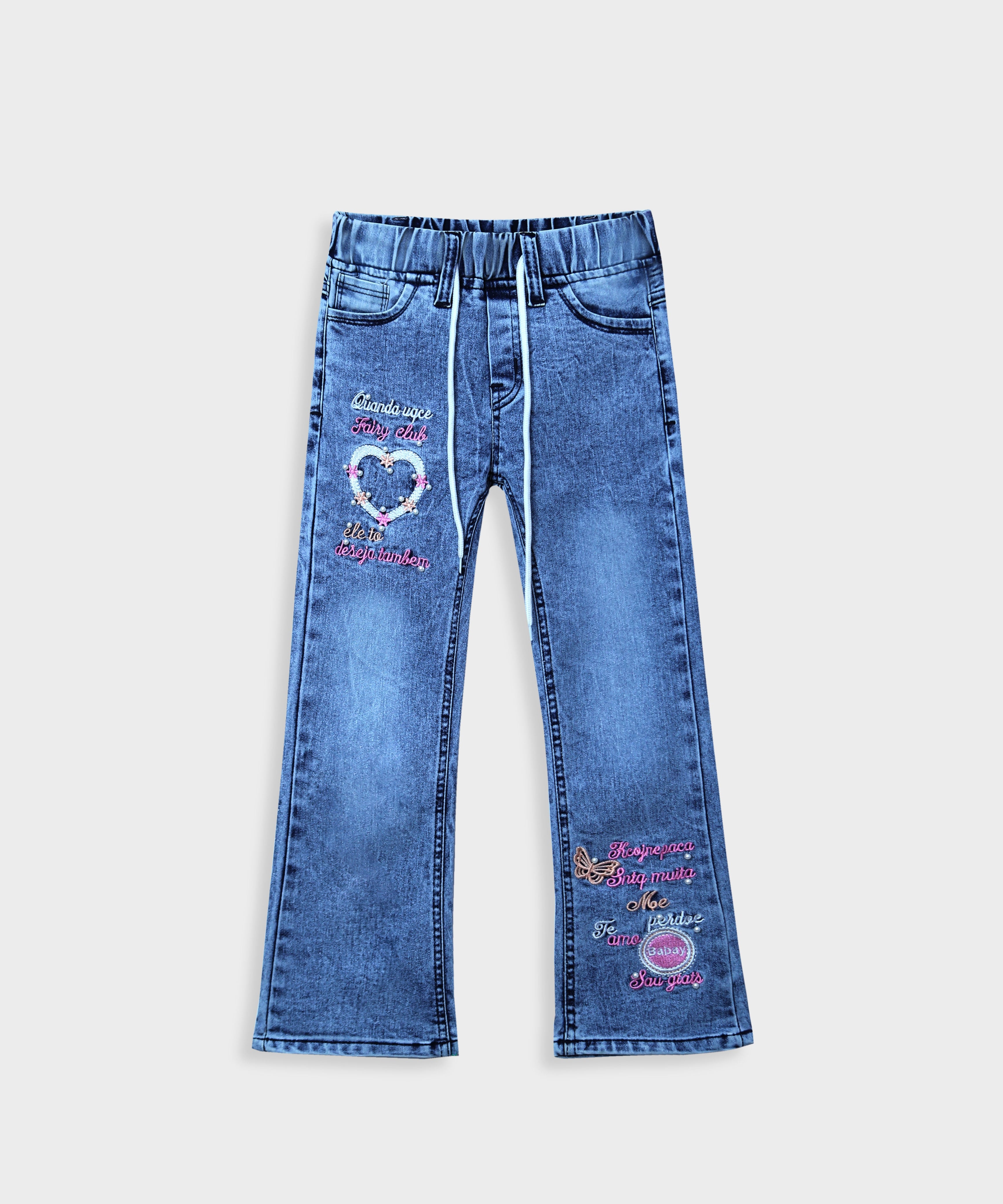 Imported Girls Embroidered Stretch Flared Jeans