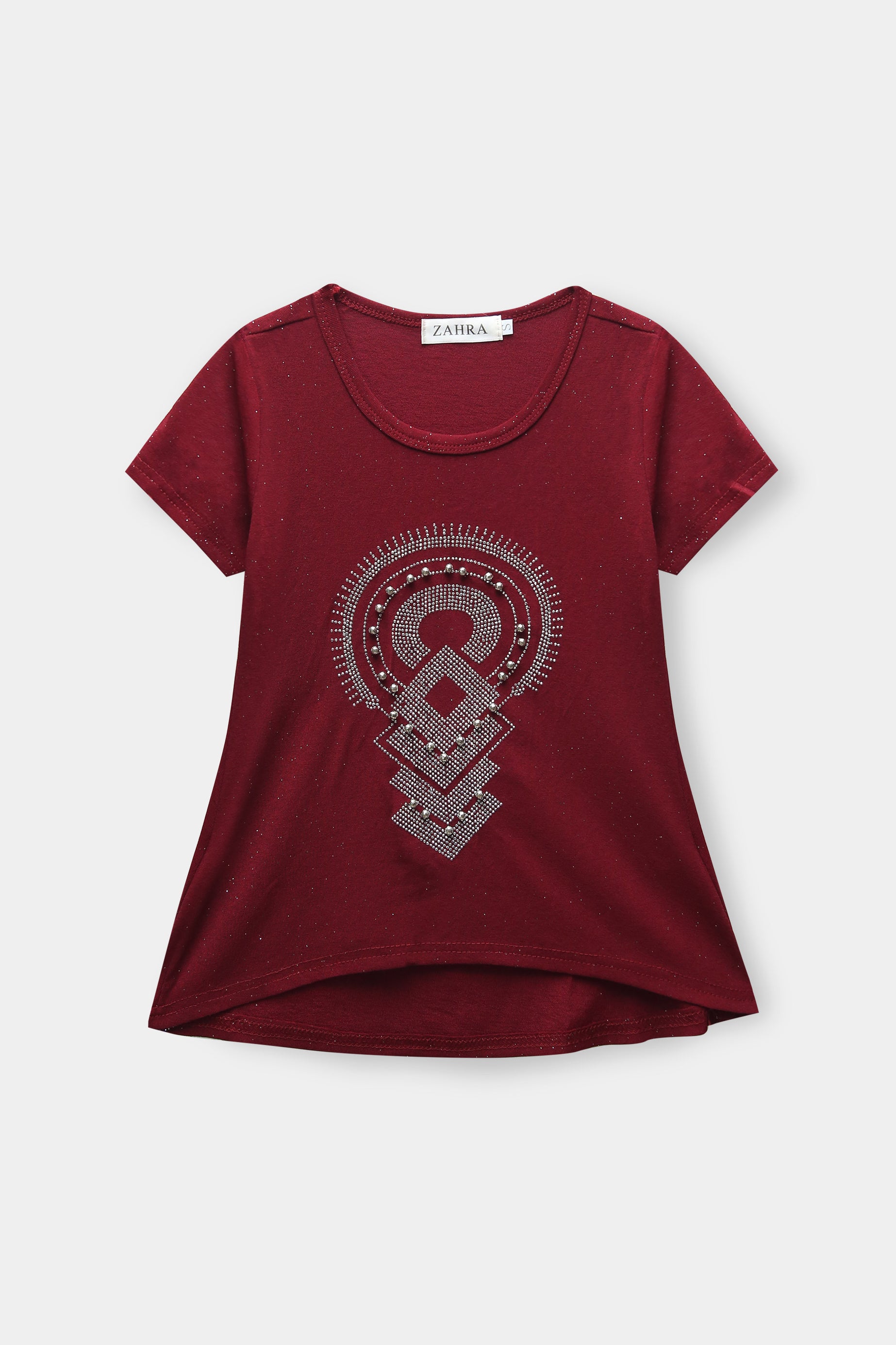 Girls Imported Cotton Graphics Printed Burgundy Top