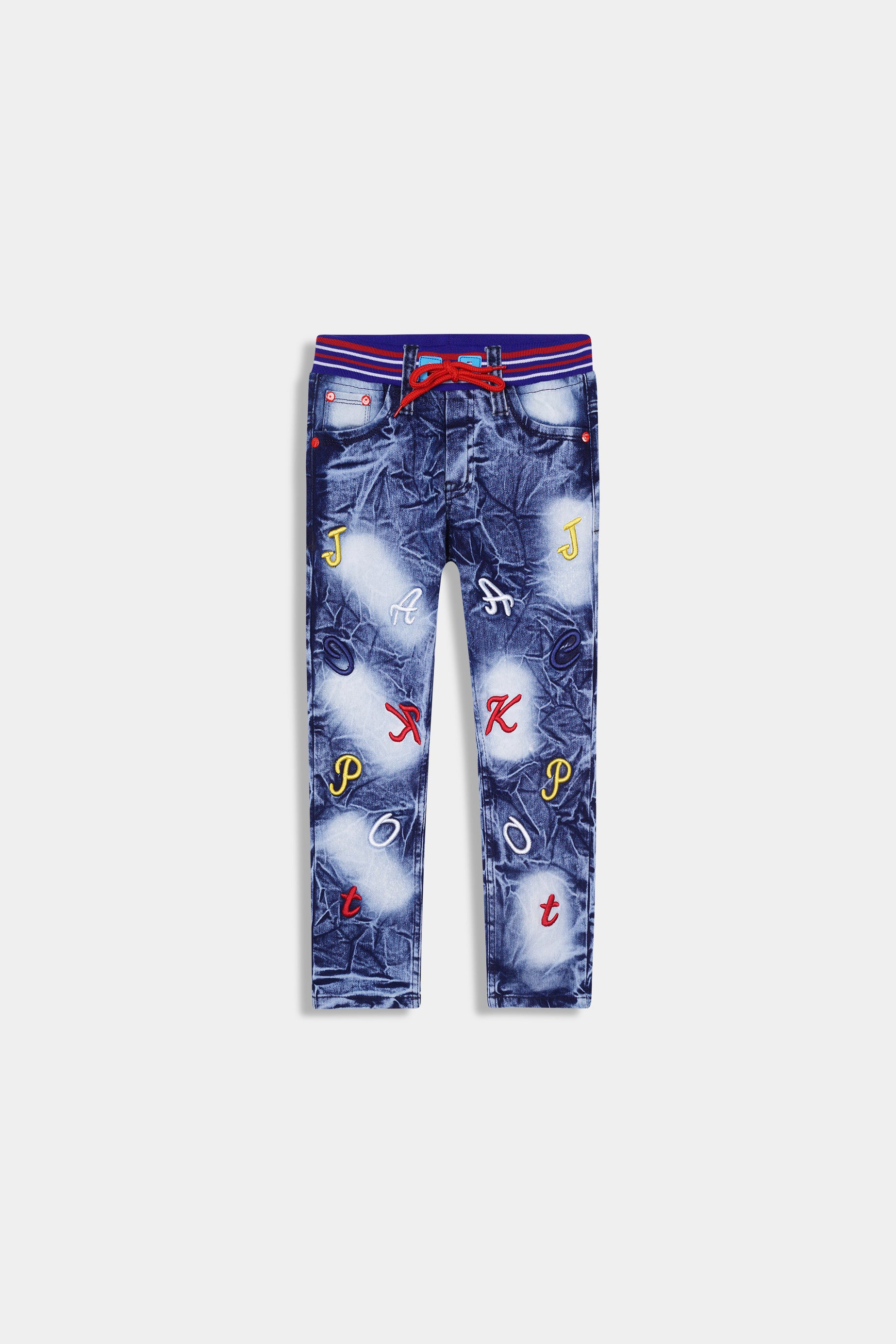 Boys Imported Adjustable Stretch Sky Blue Printed Jeans