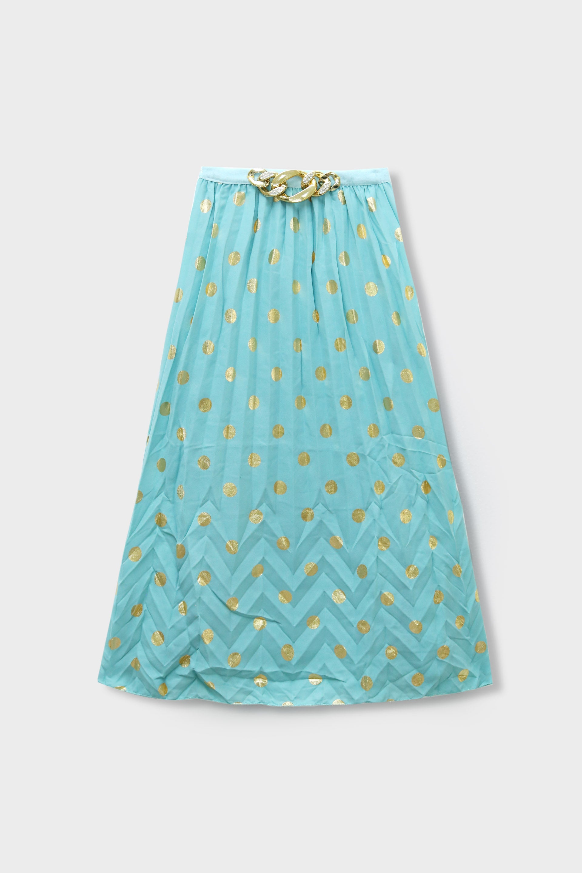 Girls Imported Bell Bottom Aqua Skirt with Gold Hock