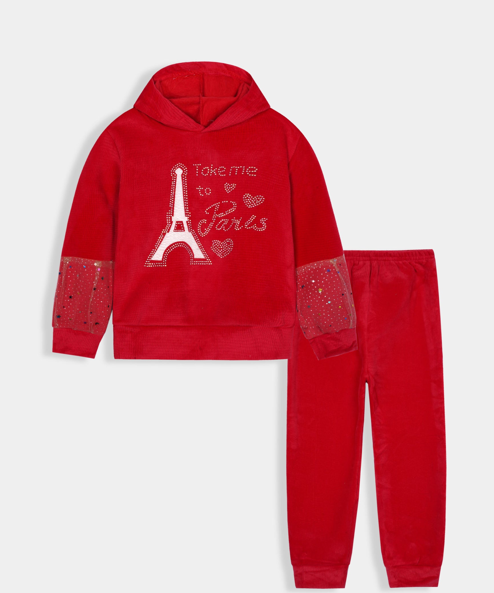Imported Girls Pull Over Kotrai Velvet Sequin Hoodie Suit