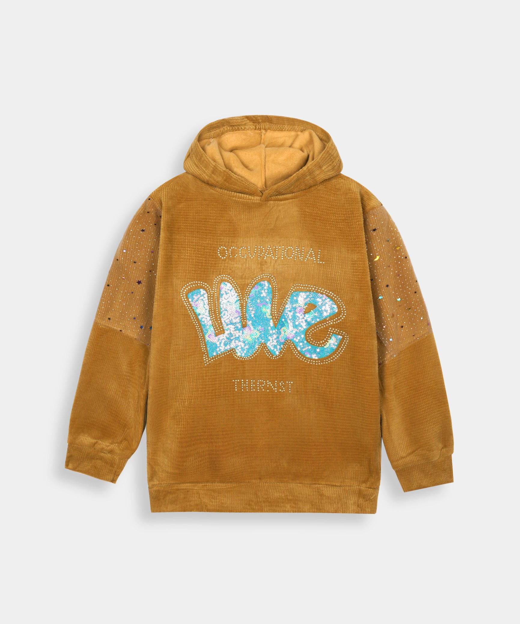 Imported Girls Pull Over Kotrai Velvet Printed Hoodie