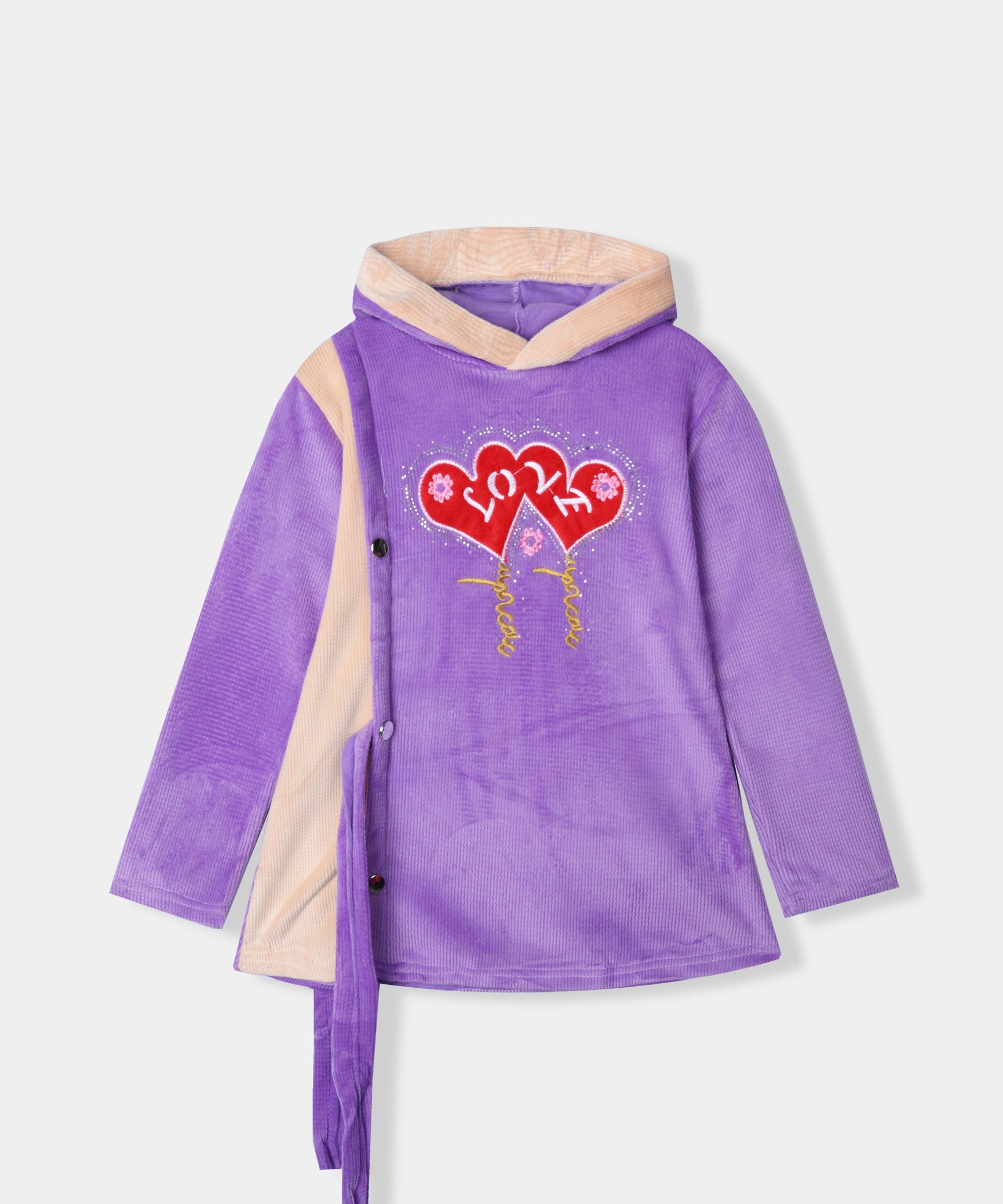 Imported Girls Pull Over Kotrai Velvet Hoodie Printed With Long Flare