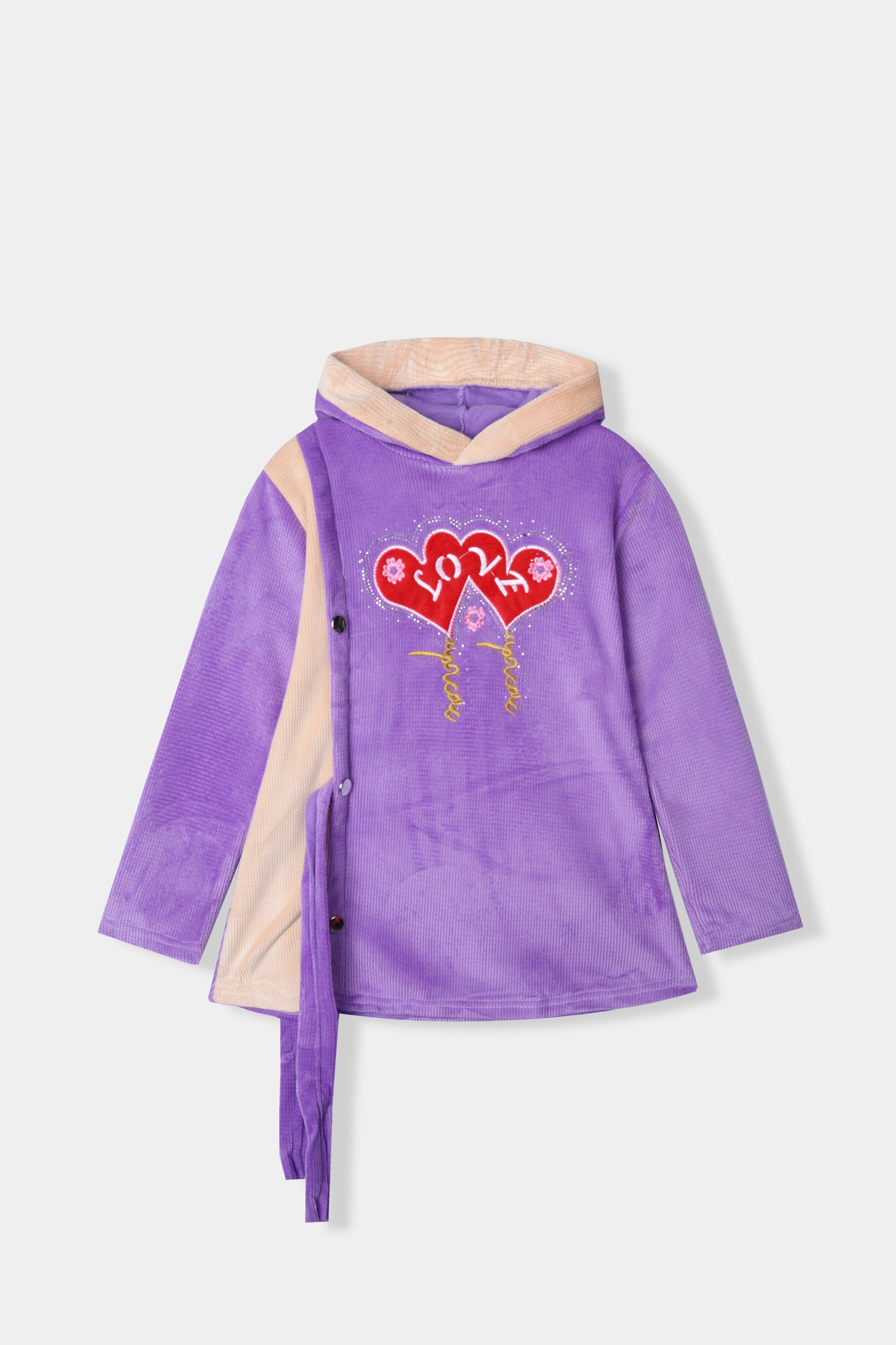 Imported Girls Pull Over Kotrai Velvet Hoodie Printed With Long Flare