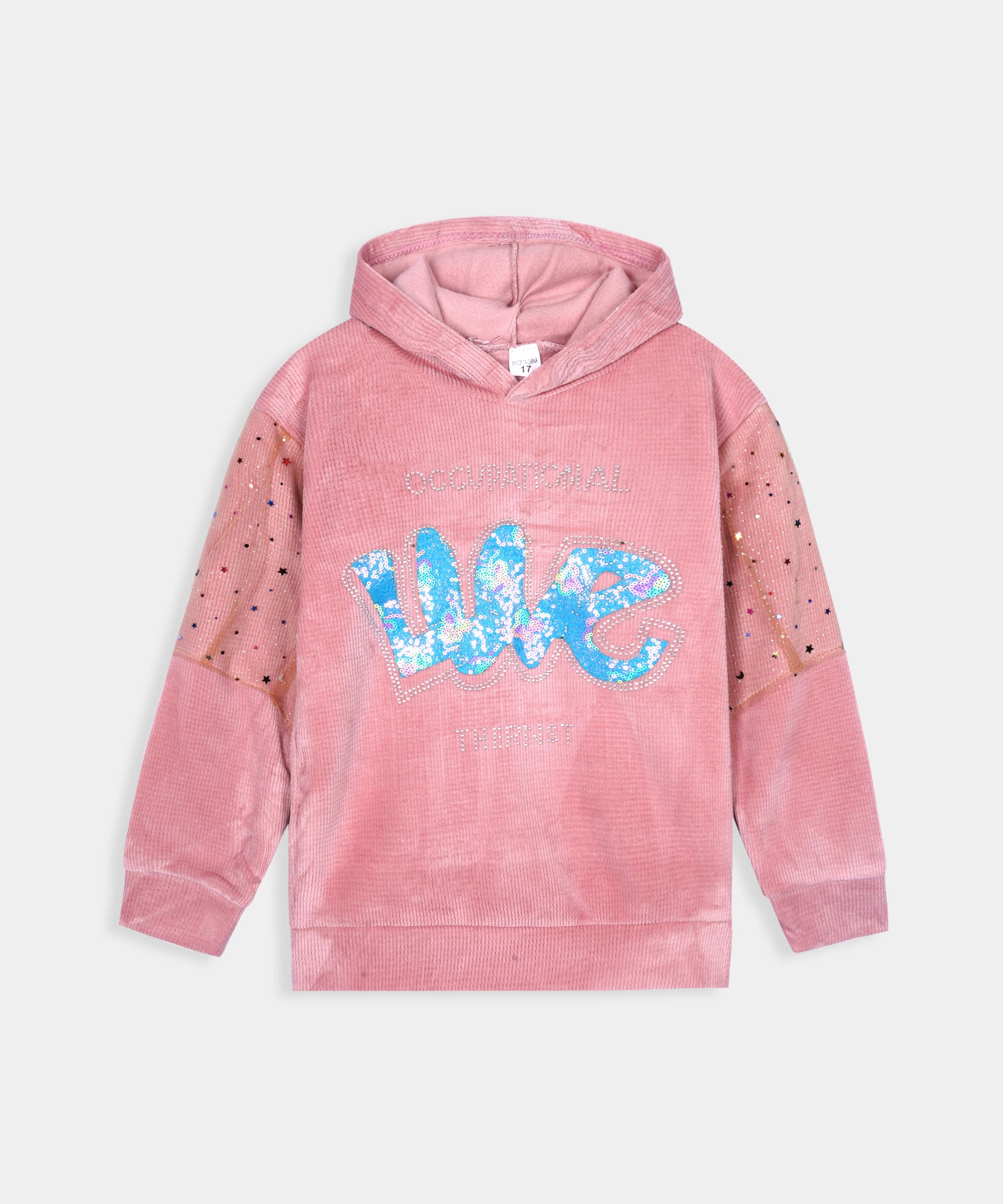 Imported Girls Pull Over Kotrai Velvet Hoodie With Sequin