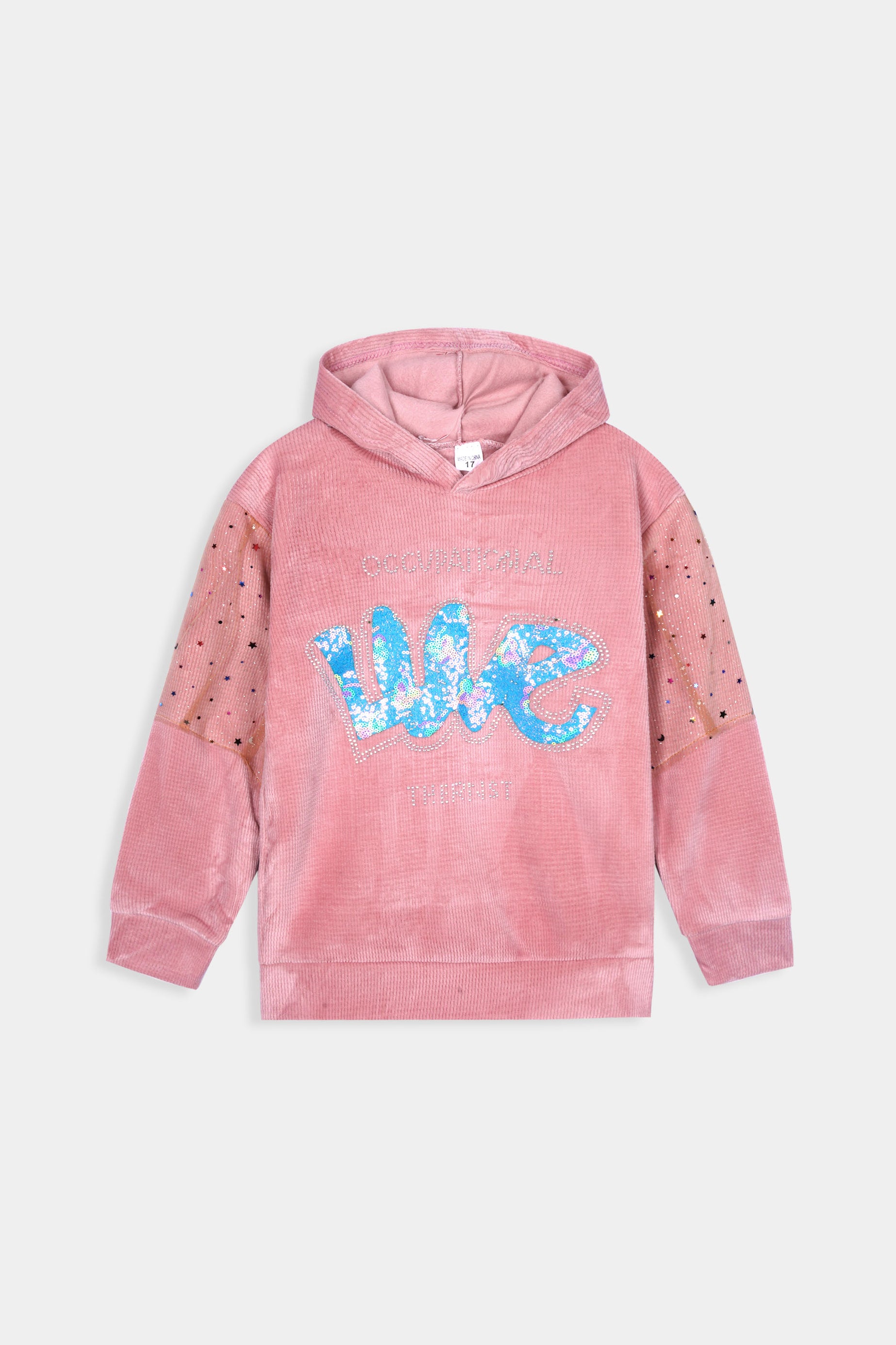 Imported Girls Pull Over Kotrai Velvet Hoodie With Sequin