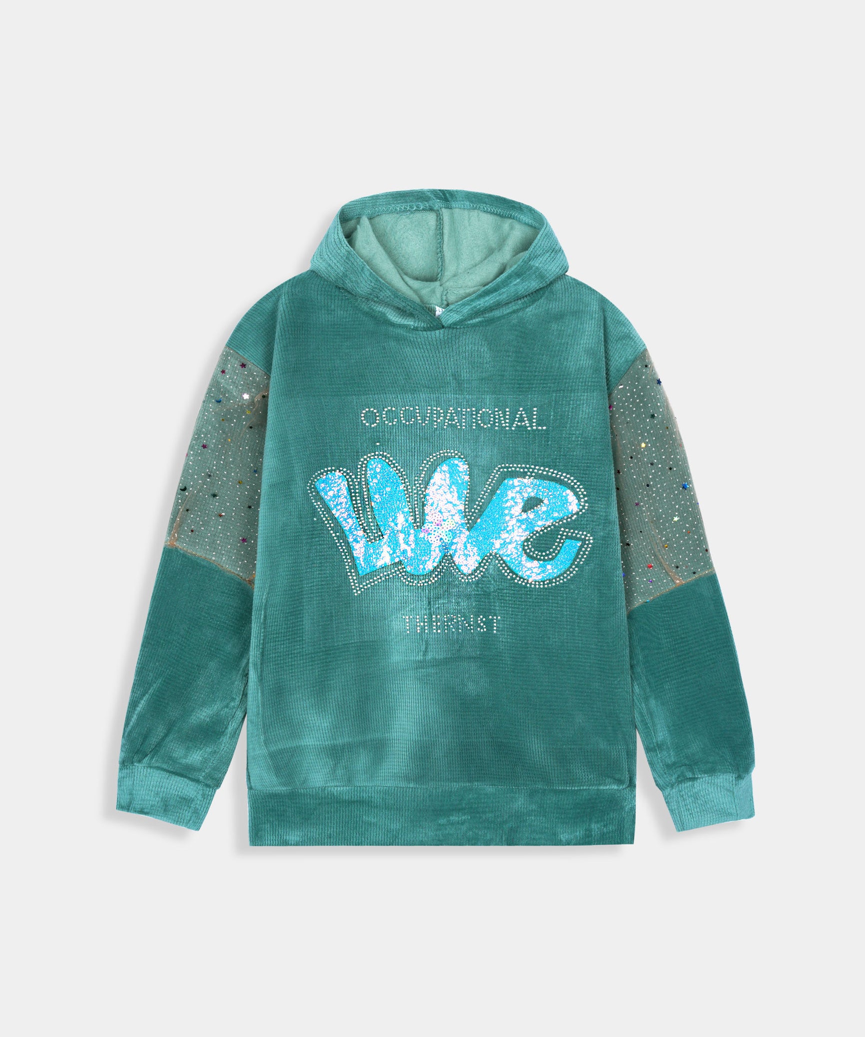 Imported Girls Pull Over Kotrai Velvet Hoodie With Sequin