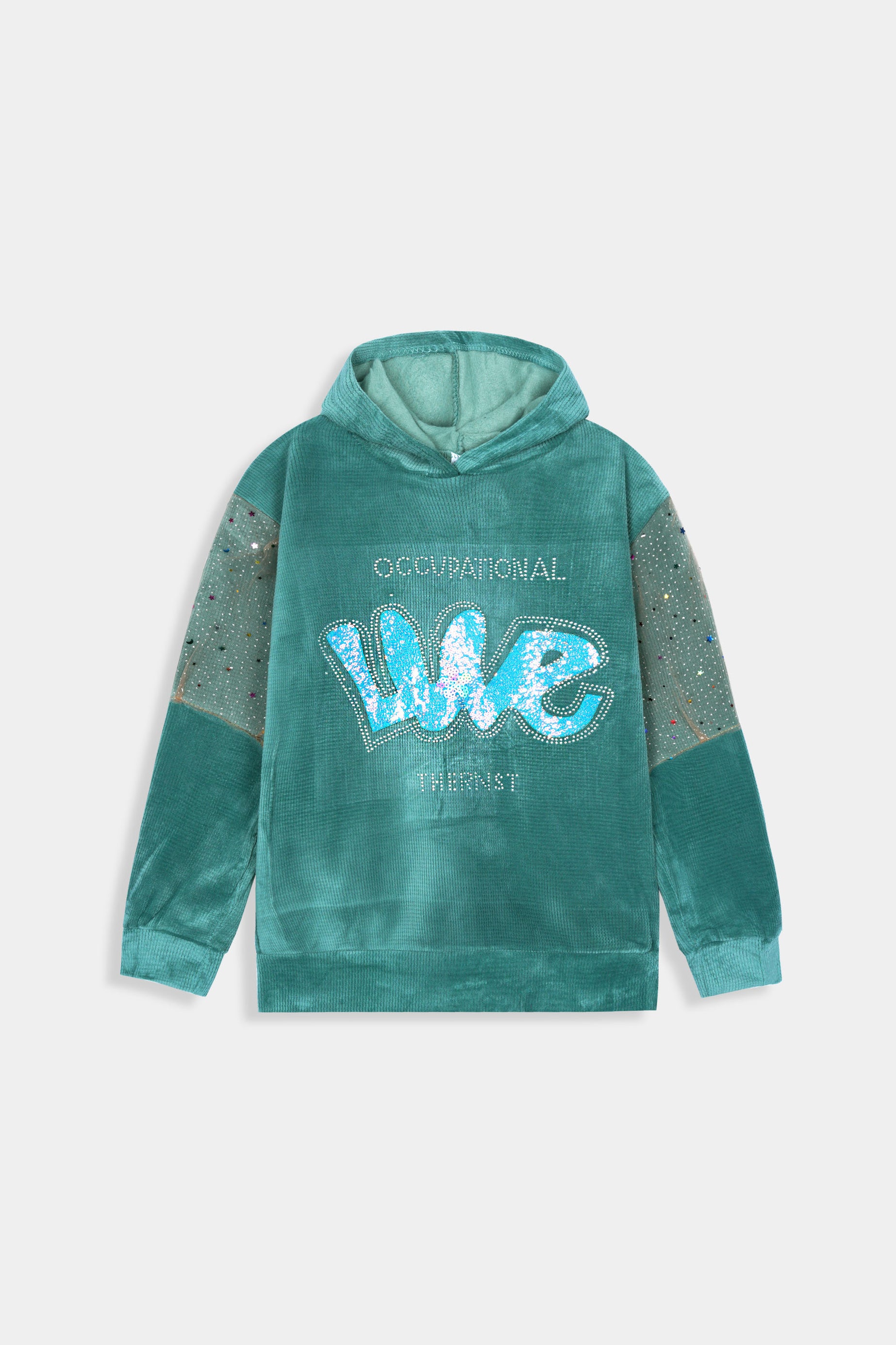 Imported Girls Pull Over Kotrai Velvet Hoodie With Sequin