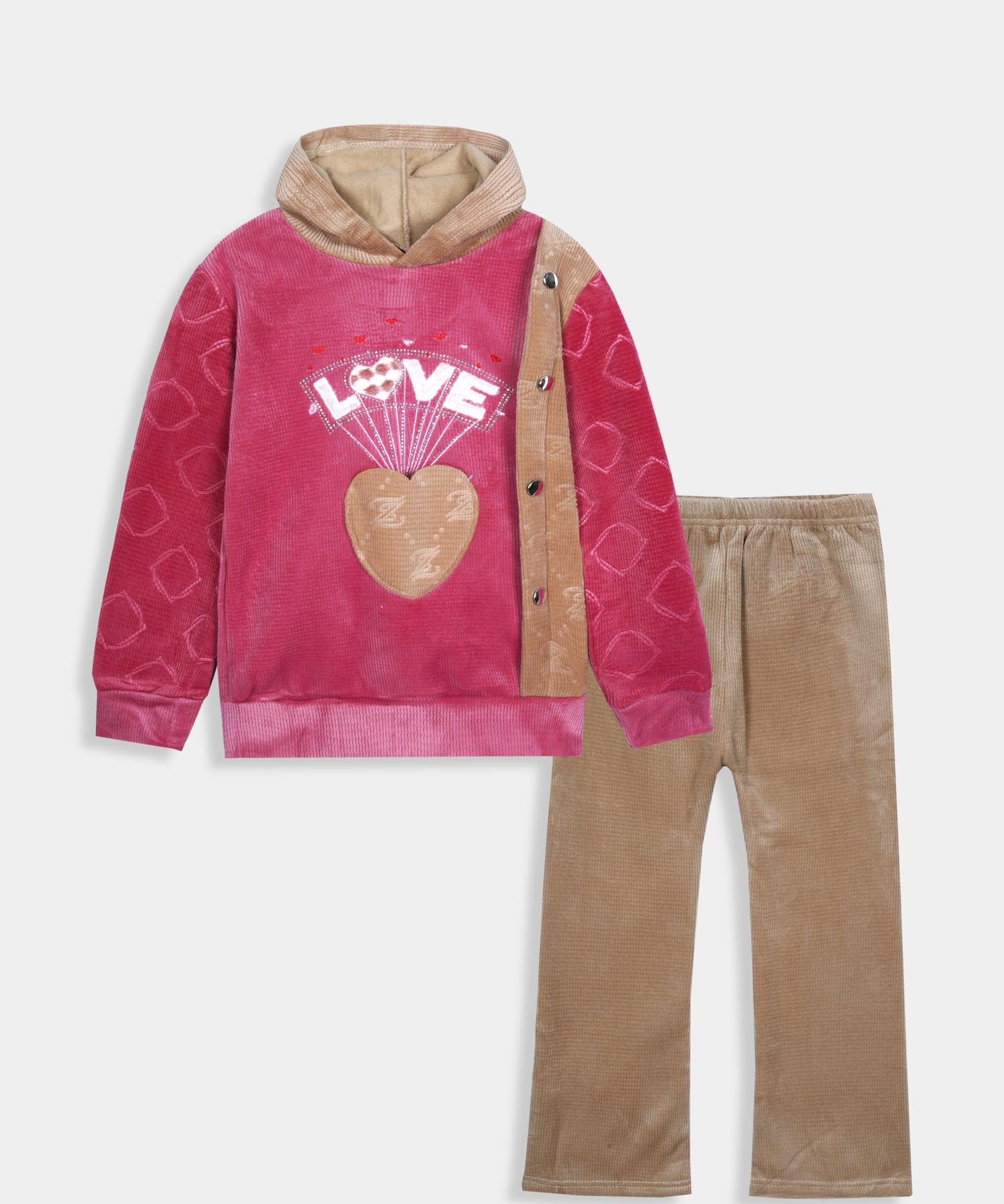 Imported Girls Pull Over Kotrai Velvet Printed Hoodie Suit