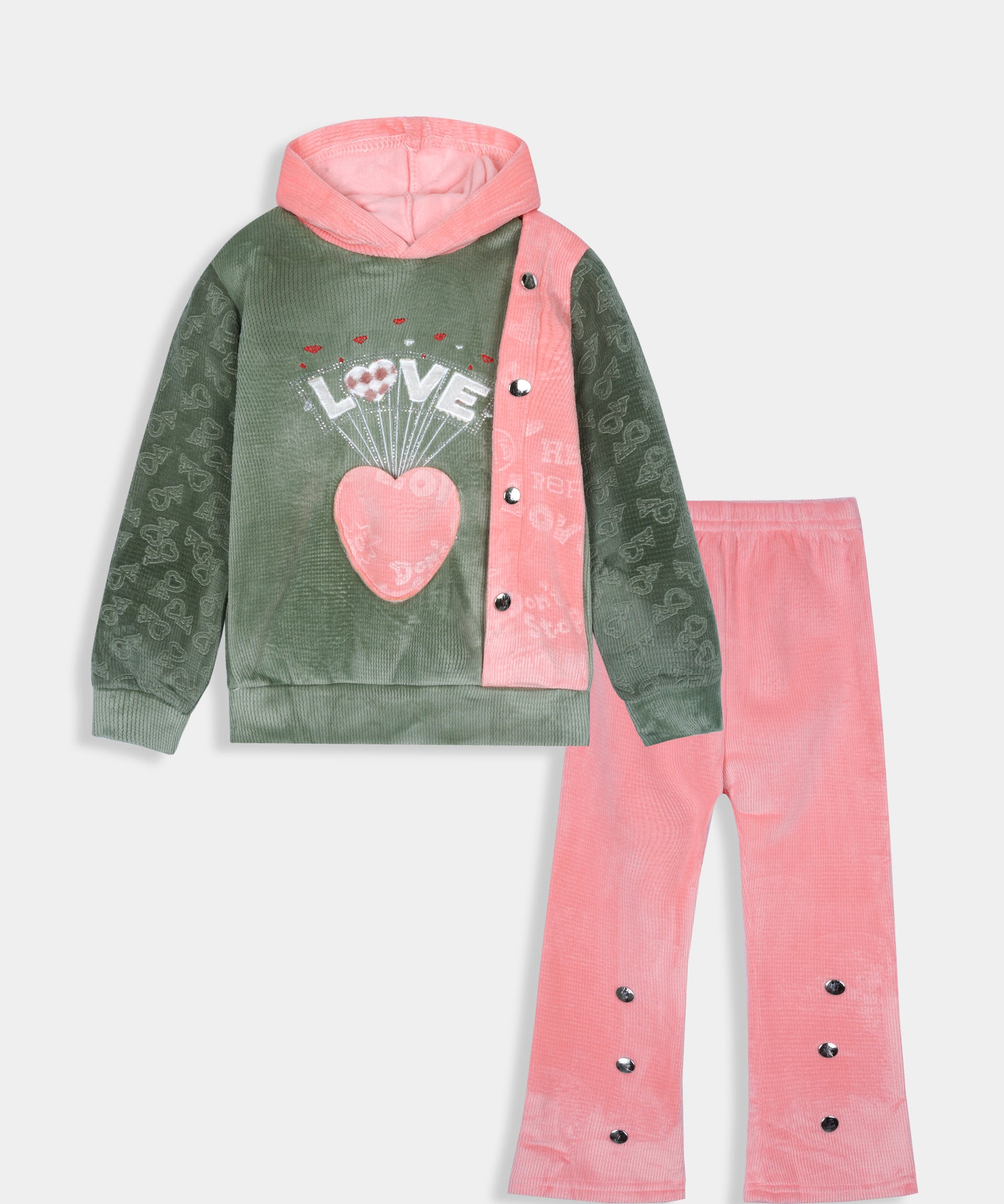 Imported Girls Pull Over Kotrai Velvet Printed Hoodie Suit