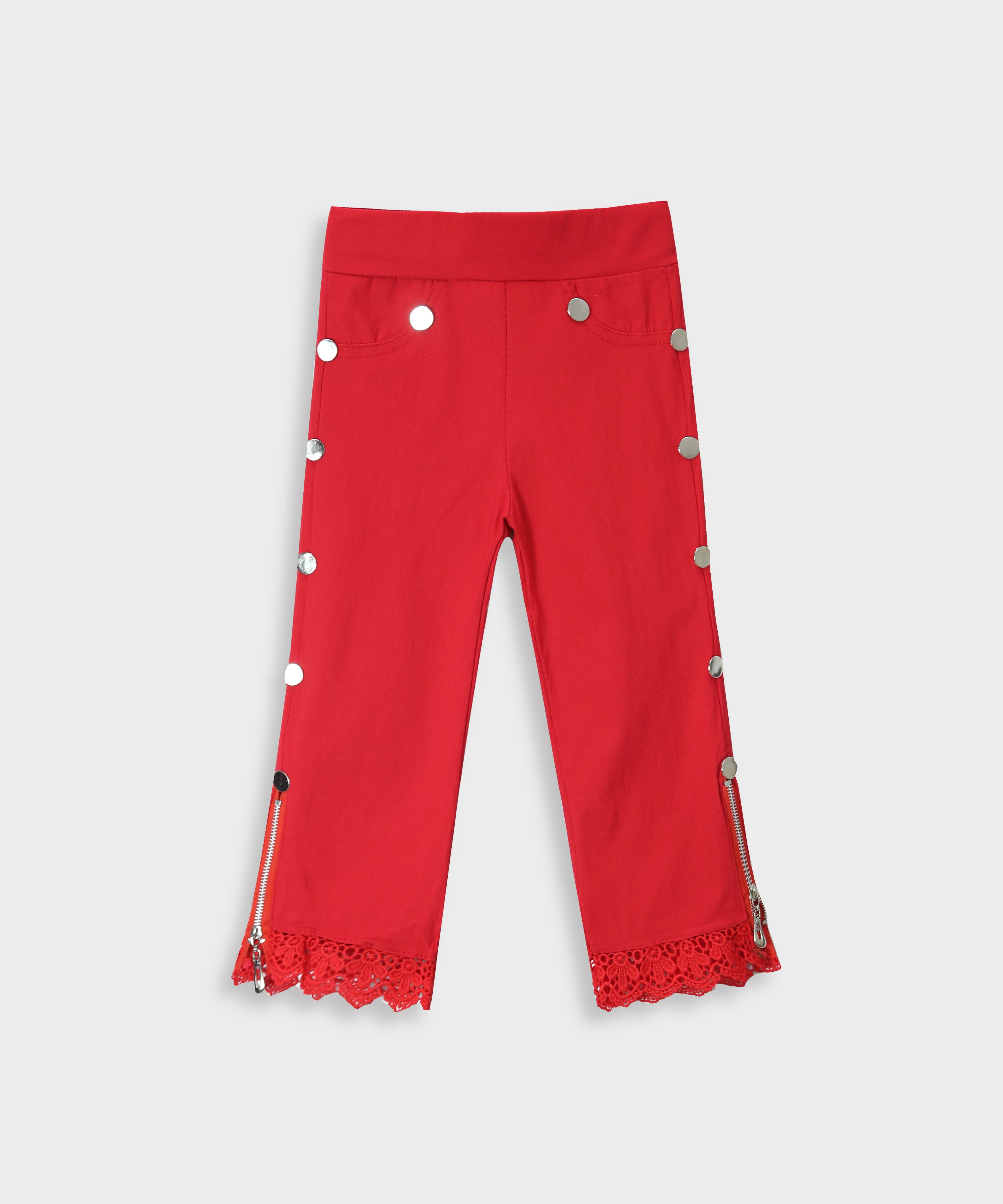 Imported Red Pant Tights Side Panel Silver Stud For Girls