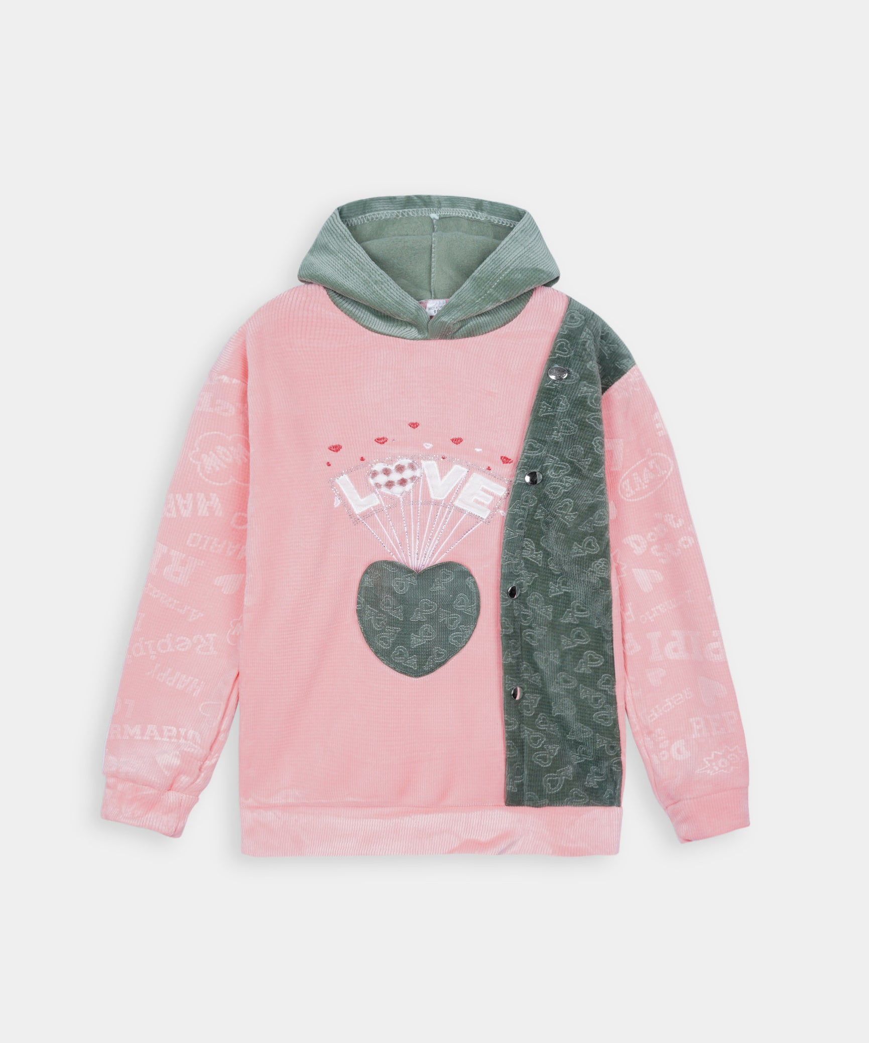 Imported Girls Pull Over Kotrai Velvet Printed Hoodie