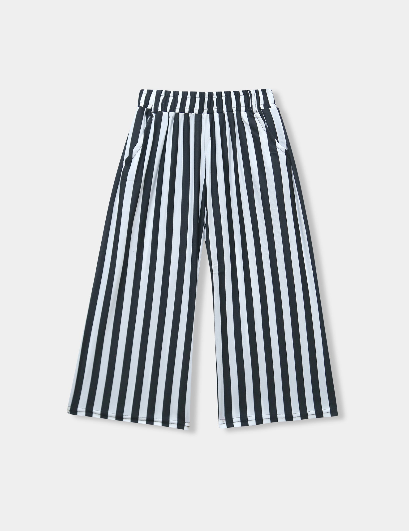 Girls Imported Linen Cotton Black And White Stripe Bell Bottom Plazo Trouser