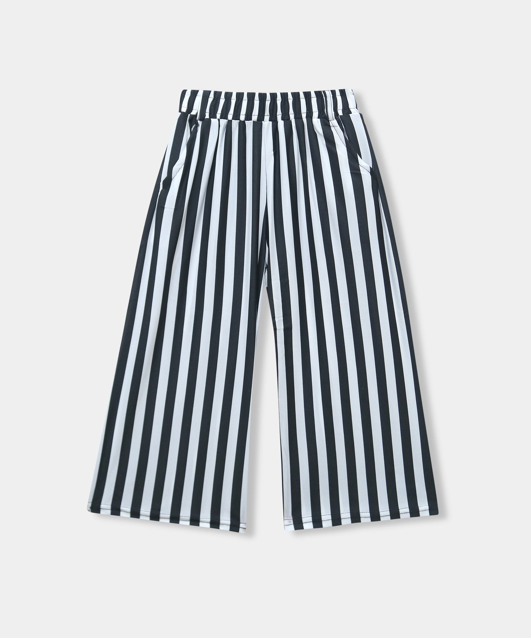Girls Imported Linen Cotton Black And White Stripe Bell Bottom Plazo Trouser{size 3 years to 12 years}