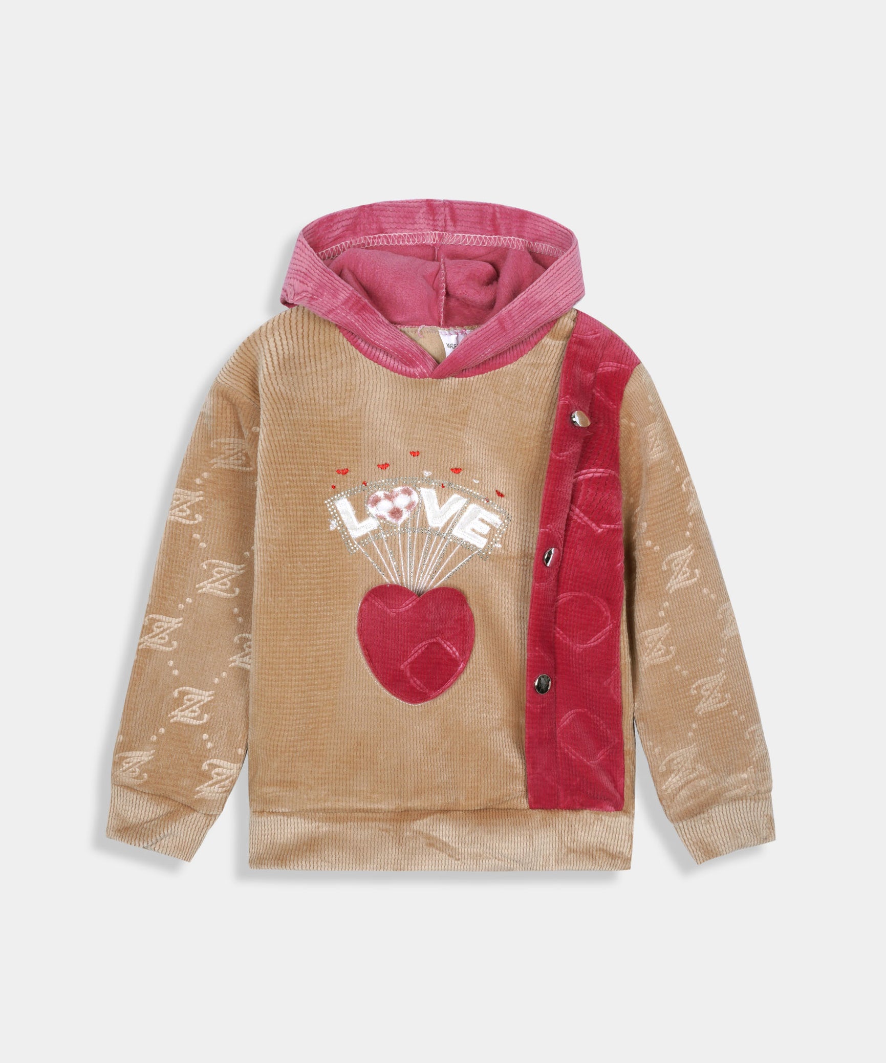 Imported Girls Pull Over Kotrai Velvet Printed Hoodie