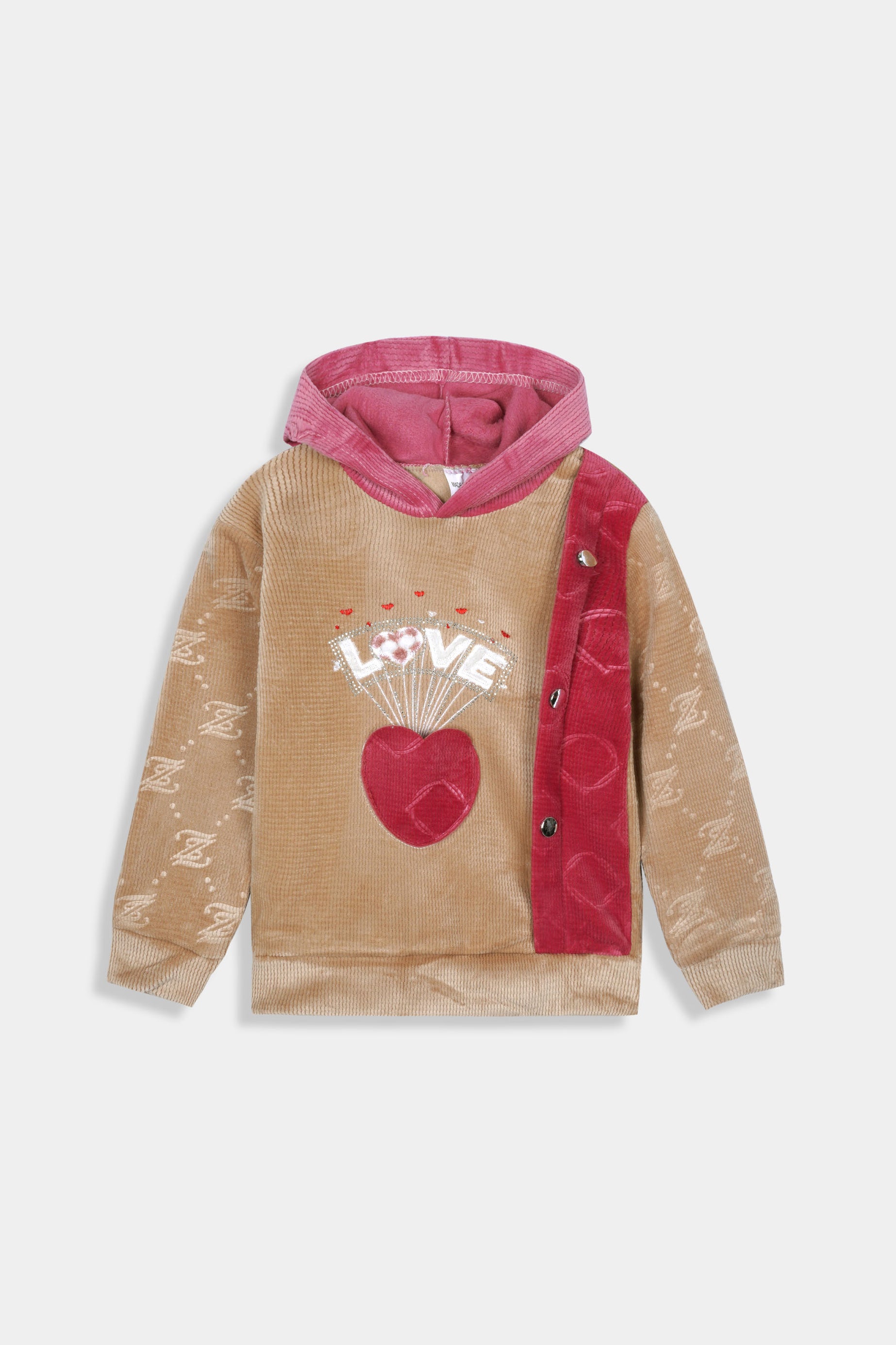 Imported Girls Pull Over Kotrai Velvet Printed Hoodie