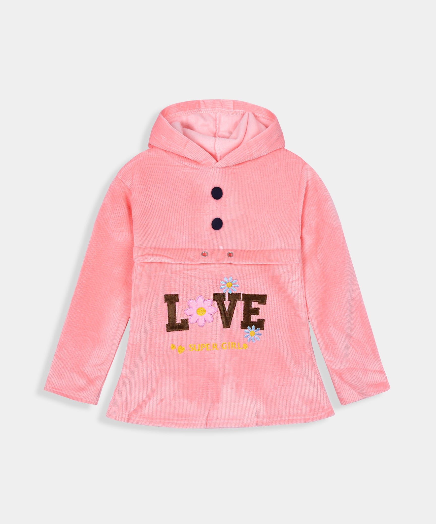 Imported Girls Pull Over Kotrai Velvet Hoodie Printed With Long Flare