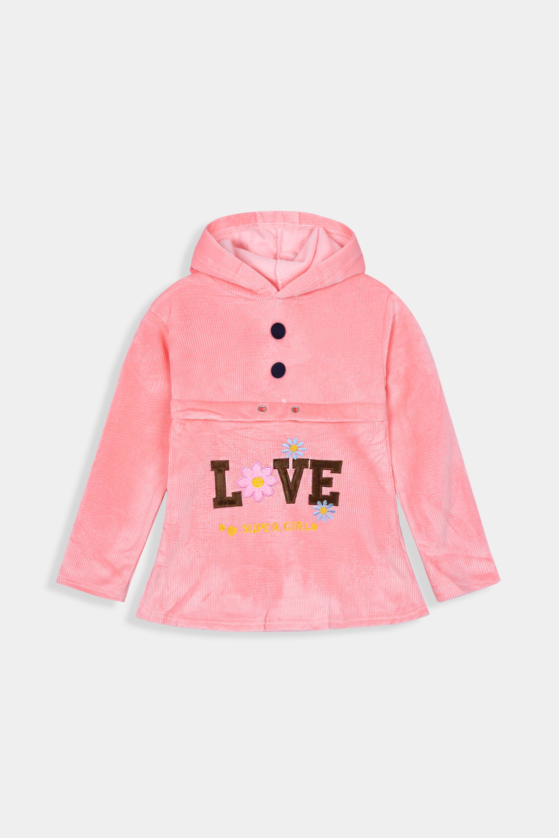 Imported Girls Pull Over Kotrai Velvet Hoodie Printed With Long Flare