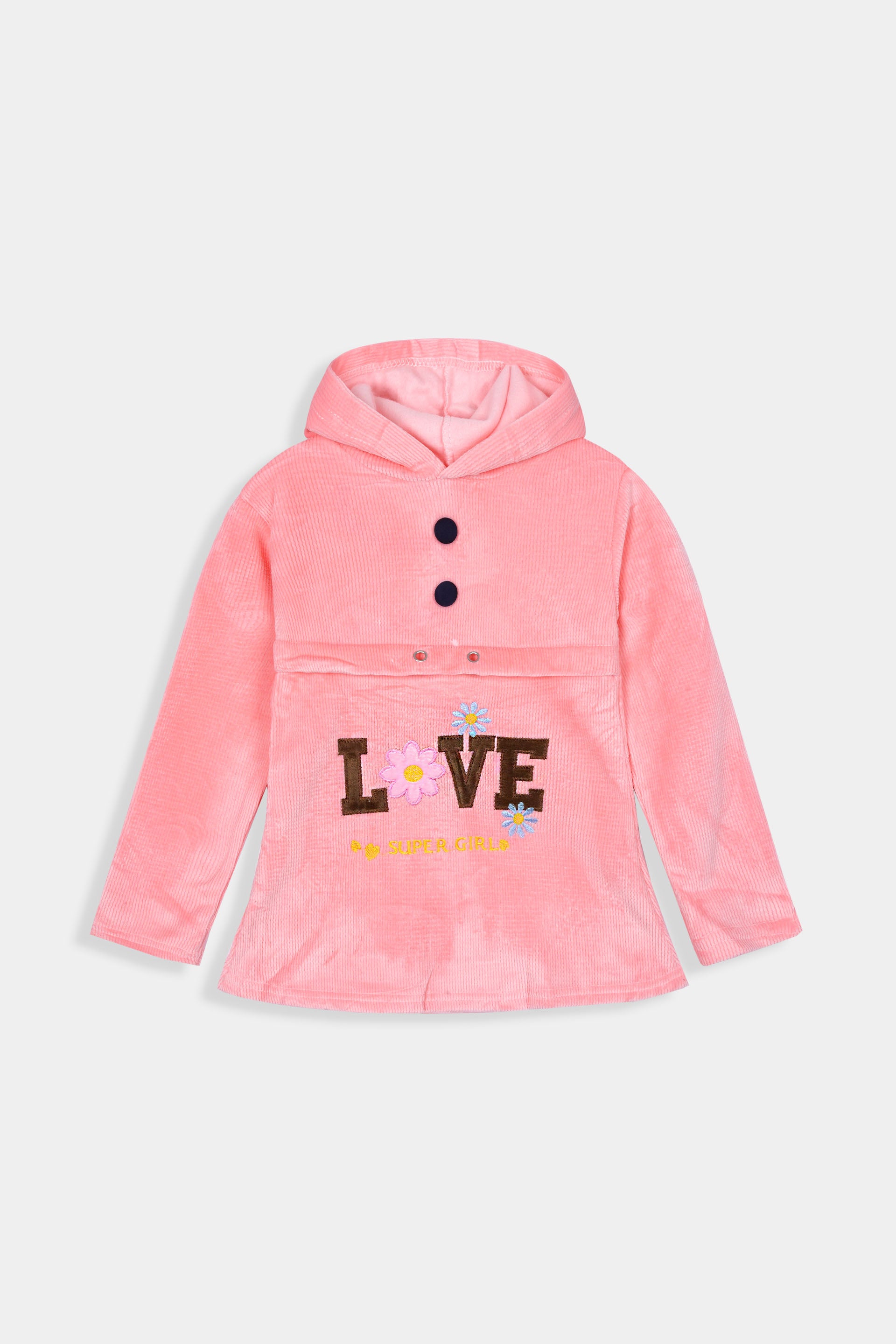 Imported Girls Pull Over Kotrai Velvet Hoodie Printed With Long Flare