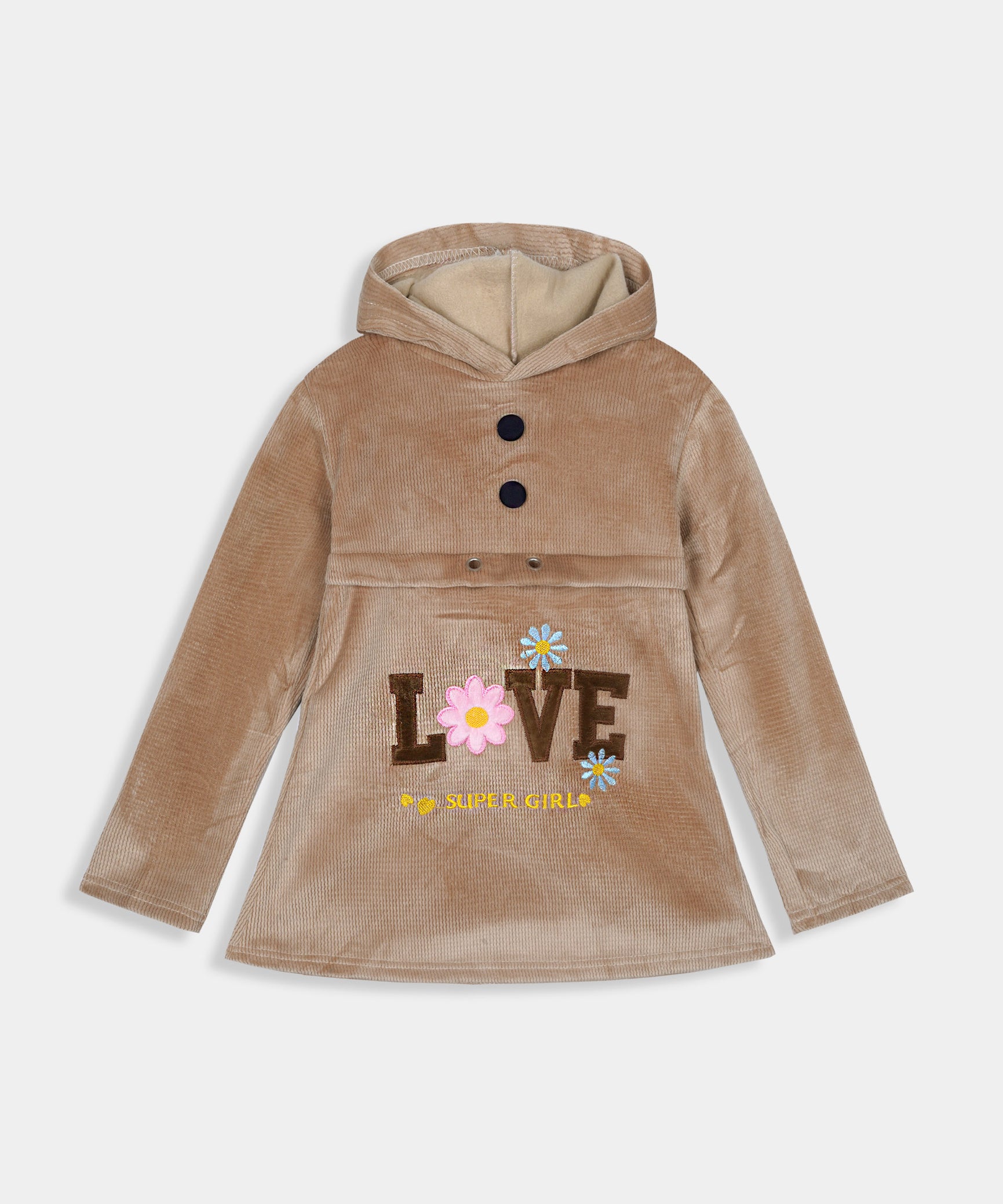 Imported Girls Pull Over Kotrai Velvet Hoodie Printed With Long Flare