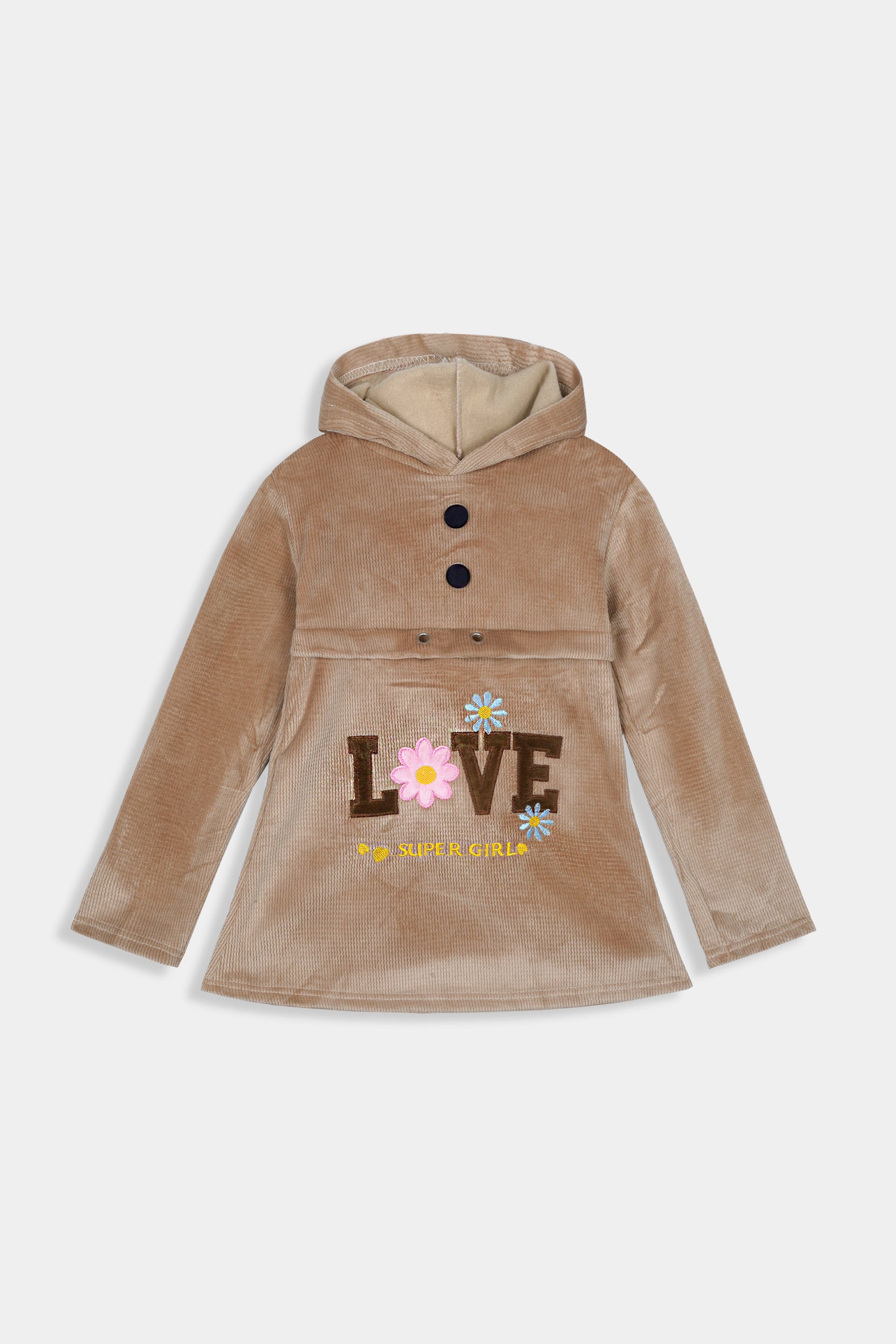 Imported Girls Pull Over Kotrai Velvet Hoodie Printed With Long Flare