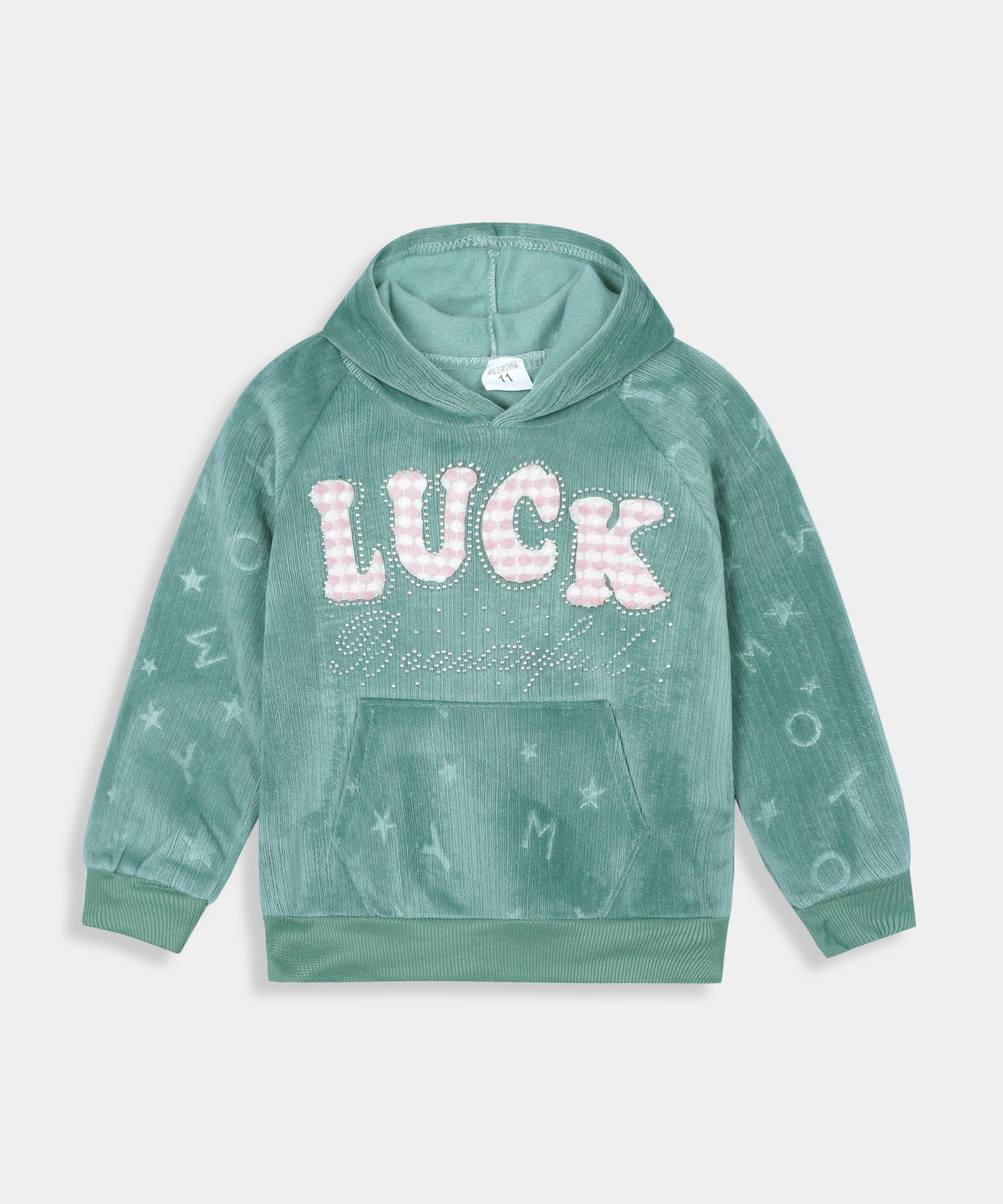 Imported Girls Pull Over Kotrai Velvet Hoodie With Sequin