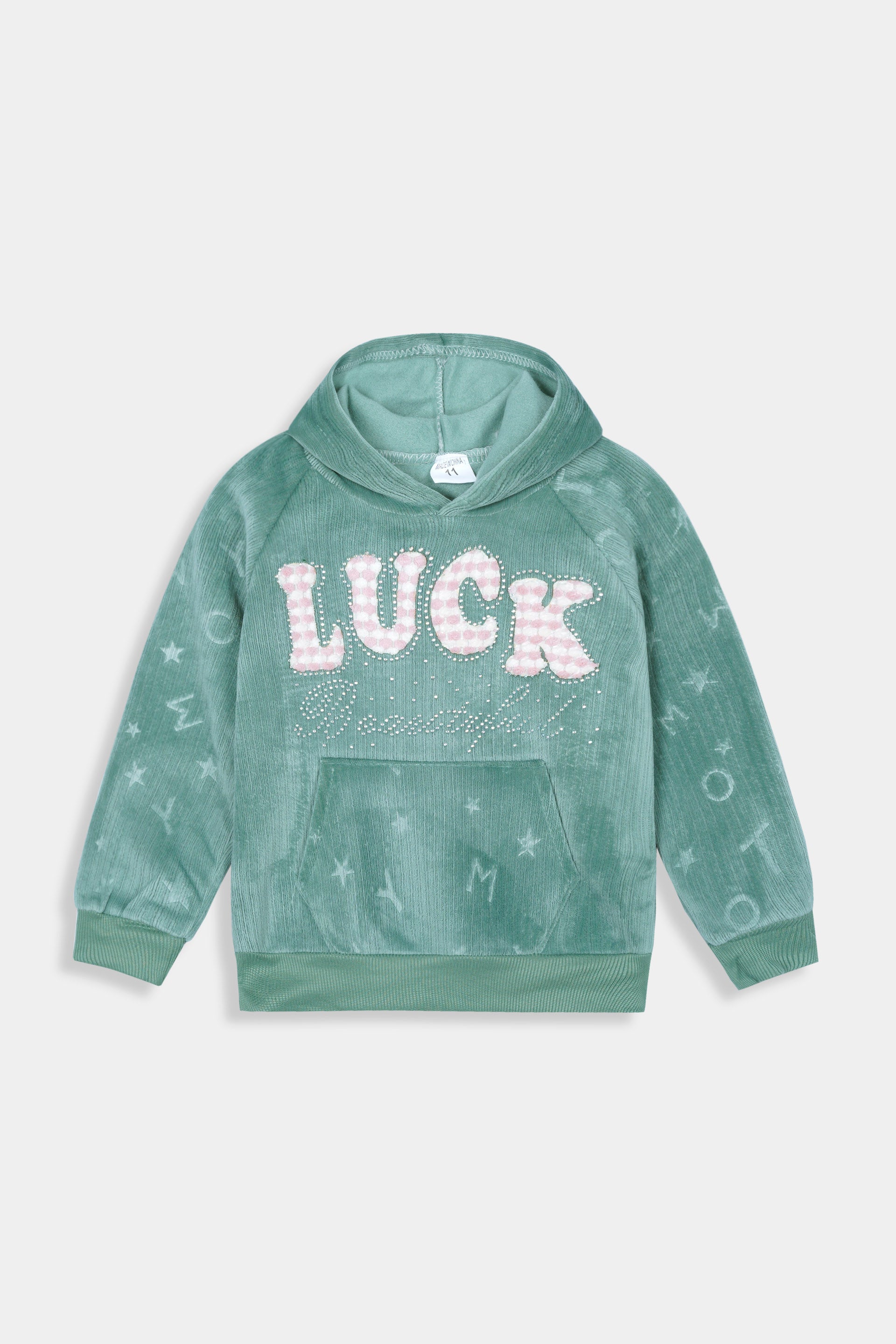 Imported Girls Pull Over Kotrai Velvet Hoodie With Sequin