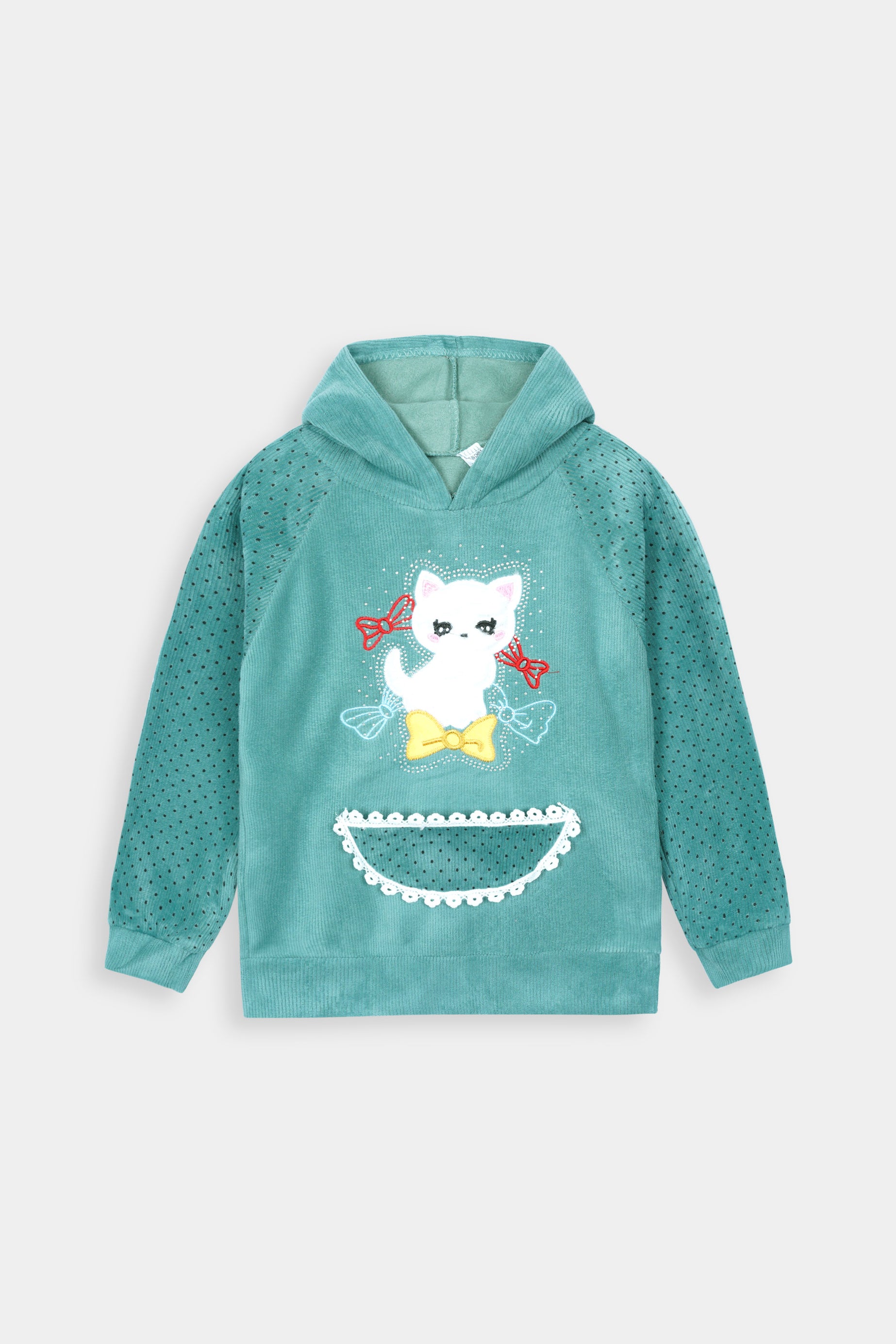 Imported Girls Pull Over Kotrai Velvet Printed Hoodie