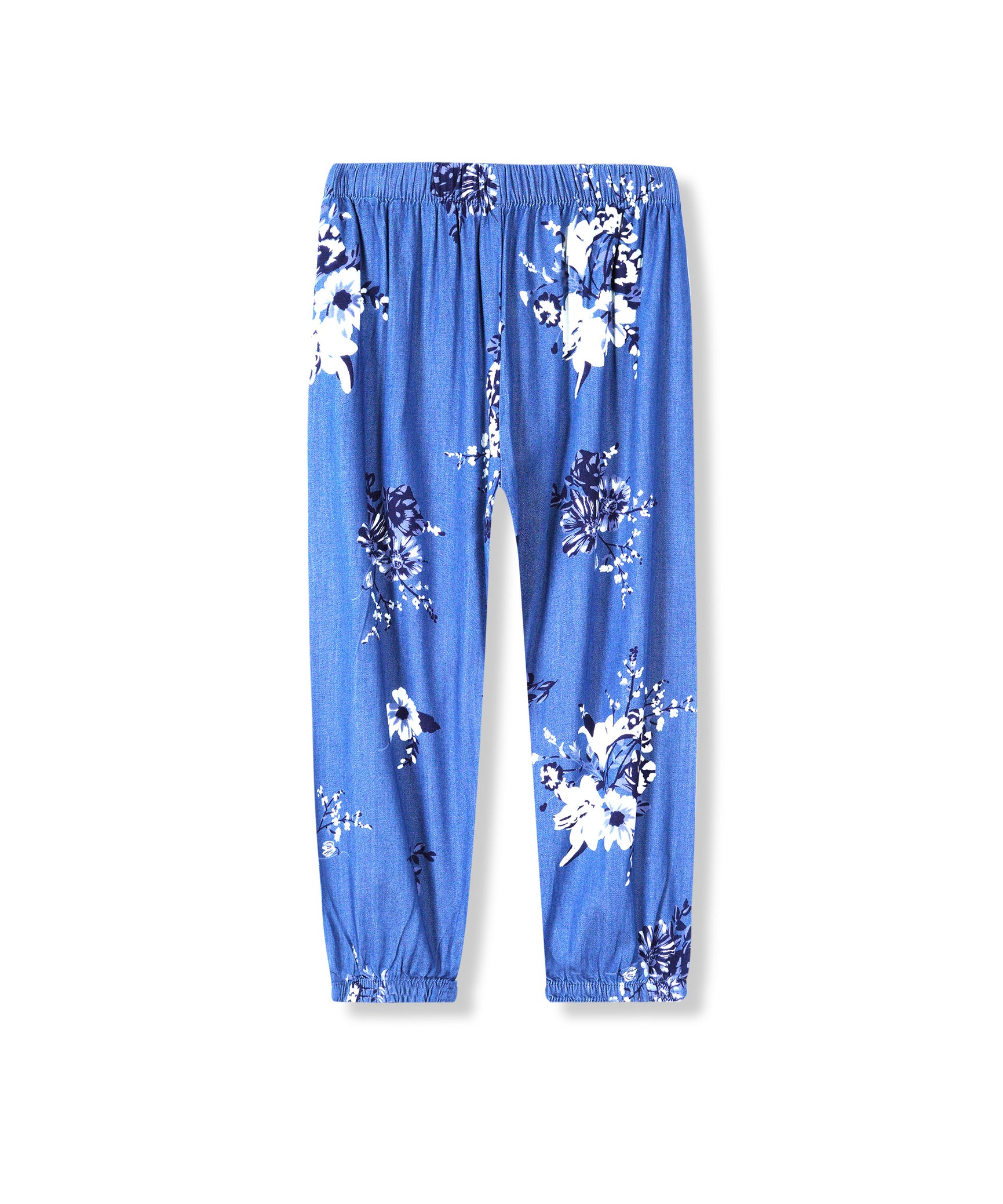 Girls Imported Denim Flower Printed Pant Tights With Close Bottom