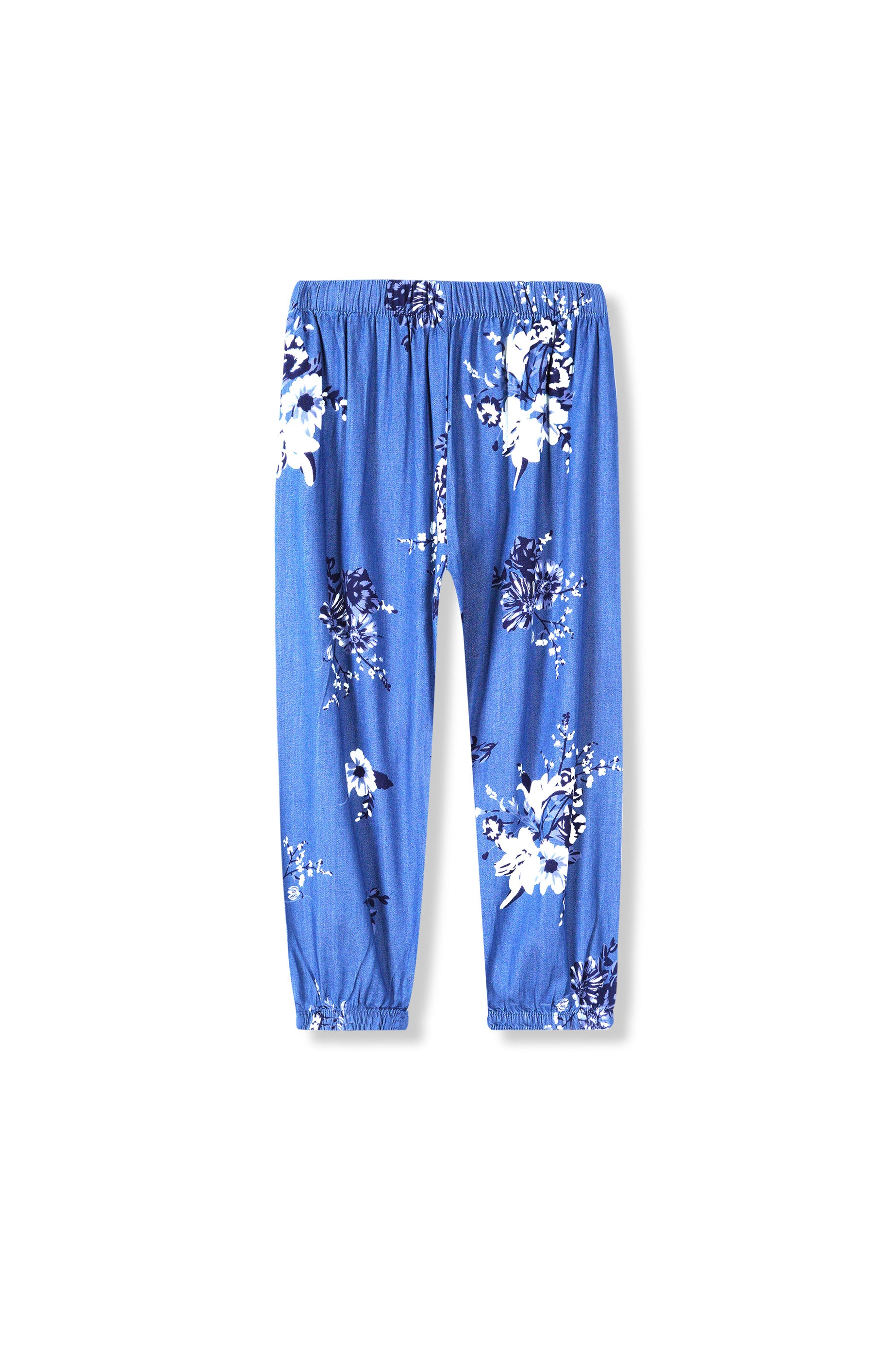 Girls Imported Denim Flower Printed Pant Tights With Close Bottom