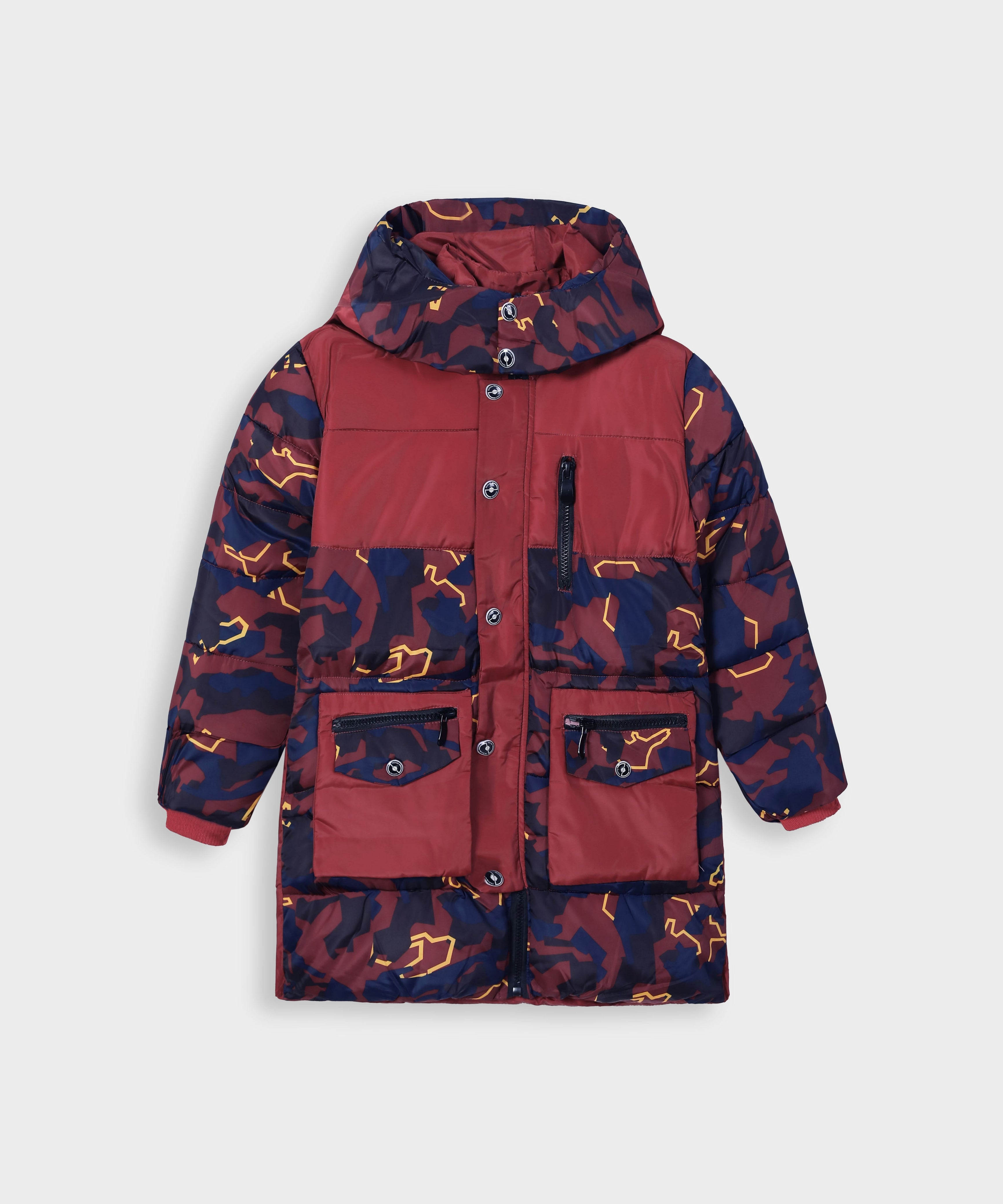 Imported Printed Panel Long Quilted Jacket For Girls